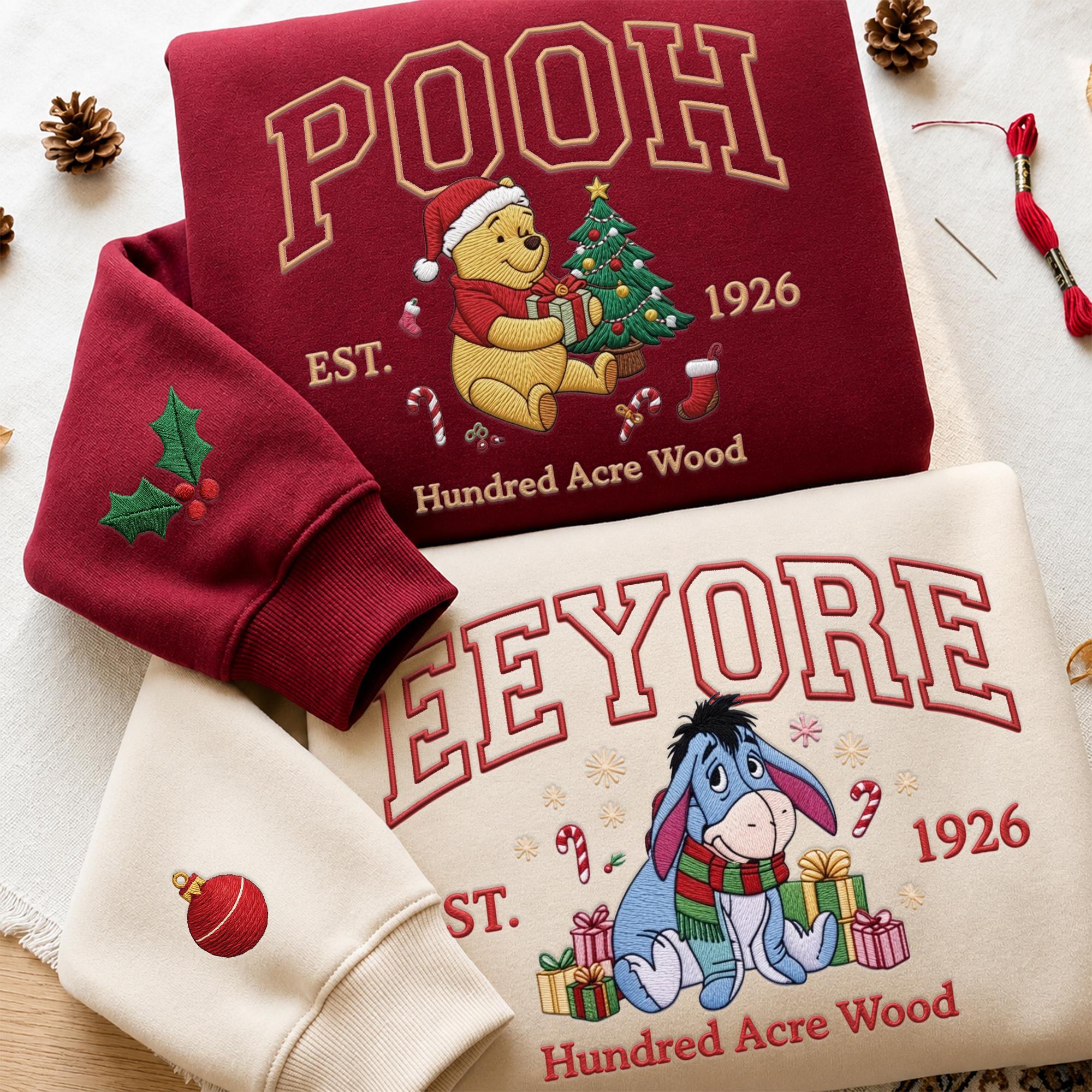 Custom Embroidered Winnie the Pooh Christmas Sweatshirt with Matching Disney Xmas Hoodie – Pooh Bear Quarter Zip Secret Santa Clothing Gift - photo 7