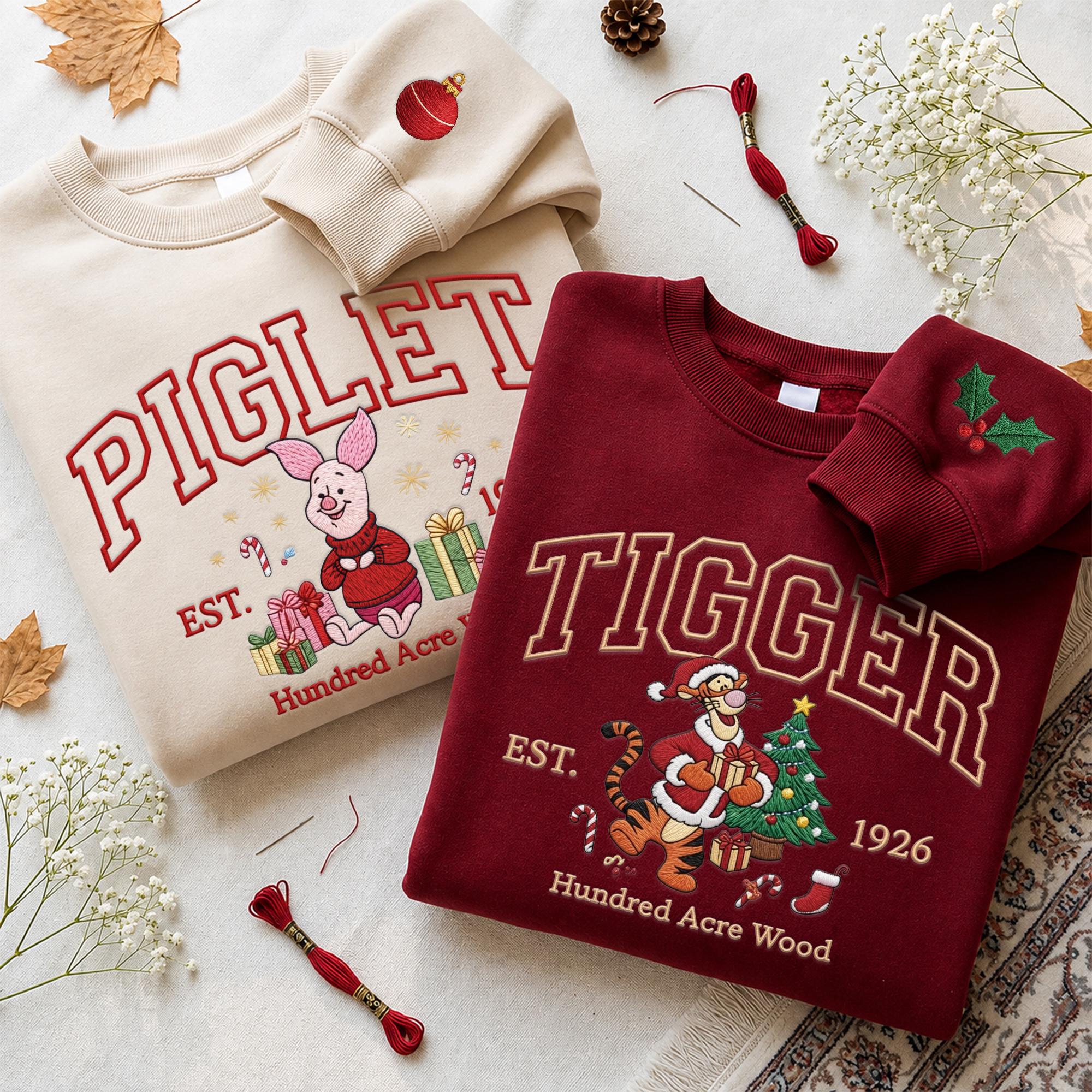 Custom Embroidered Winnie the Pooh Christmas Sweatshirt with Matching Disney Xmas Hoodie – Pooh Bear Quarter Zip Secret Santa Clothing Gift - photo 8