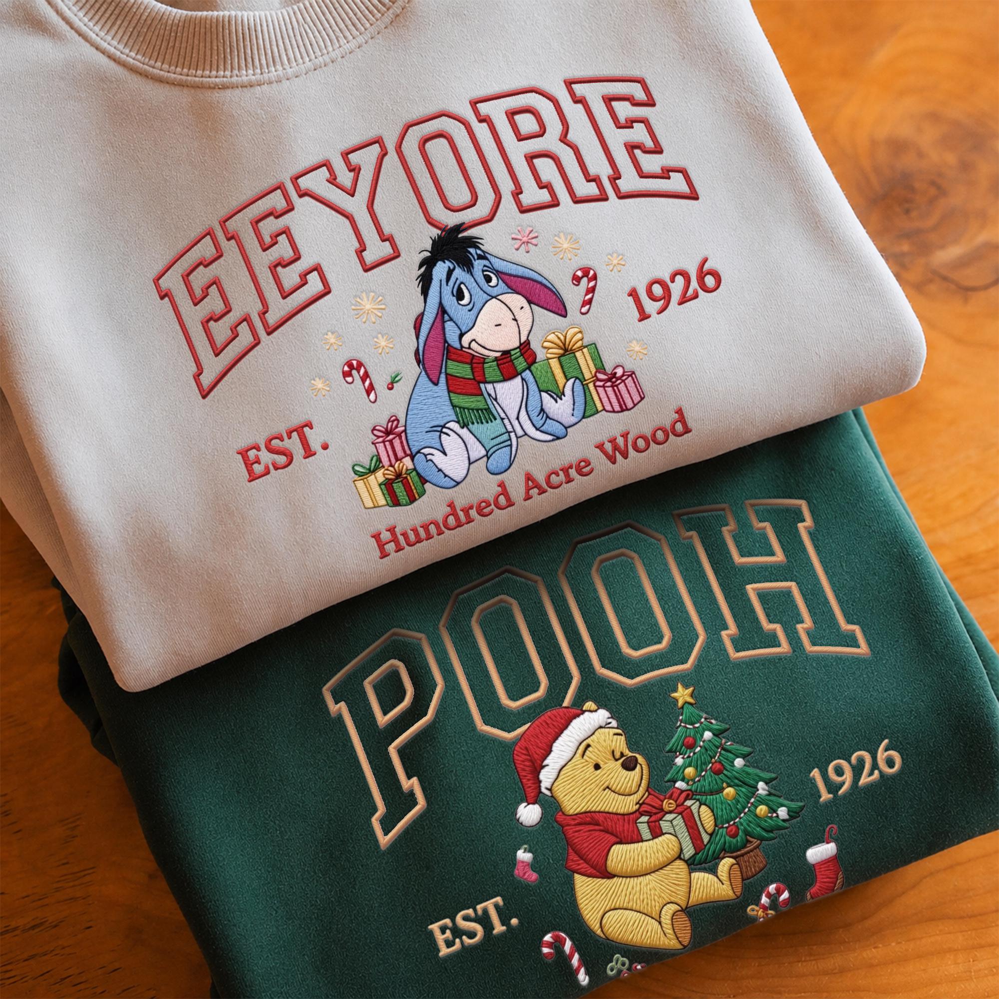 Custom Embroidered Winnie the Pooh Christmas Sweatshirt with Matching Disney Xmas Hoodie – Pooh Bear Quarter Zip Secret Santa Clothing Gift - photo 9