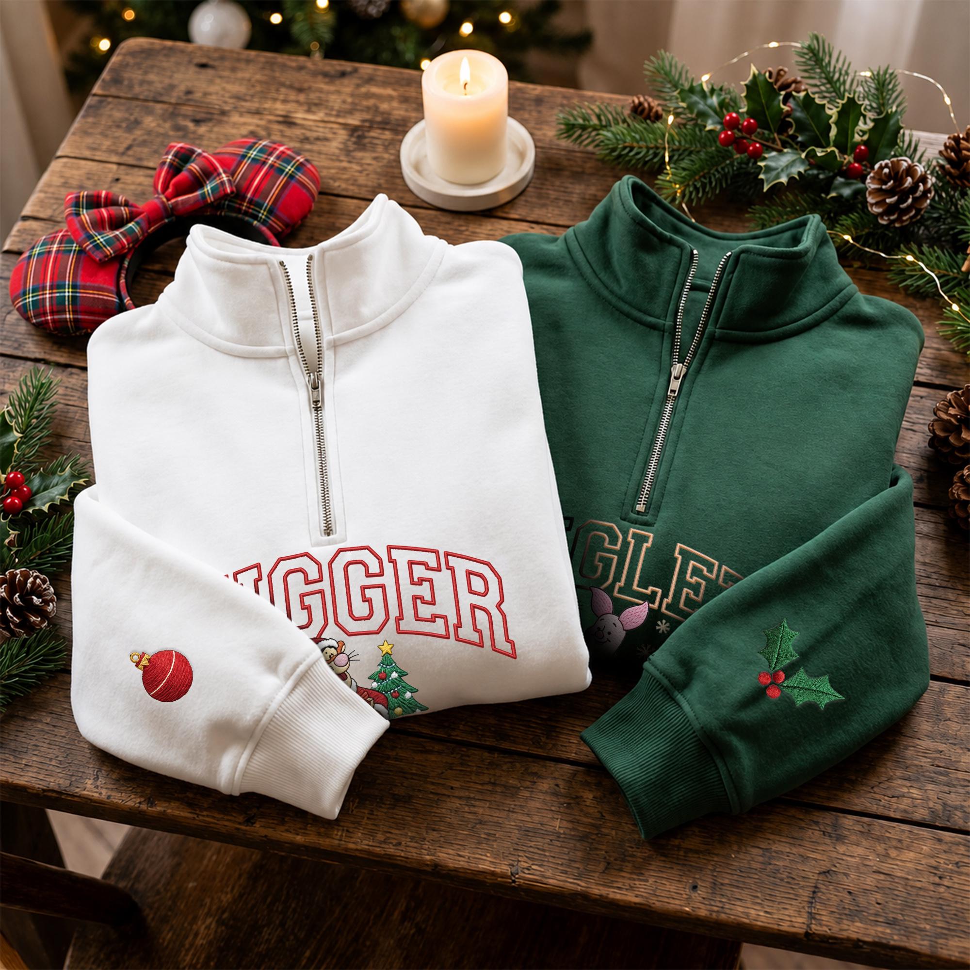 Custom Embroidered Winnie the Pooh Christmas Sweatshirt with Matching Disney Xmas Hoodie – Pooh Bear Quarter Zip Secret Santa Clothing Gift - photo 11