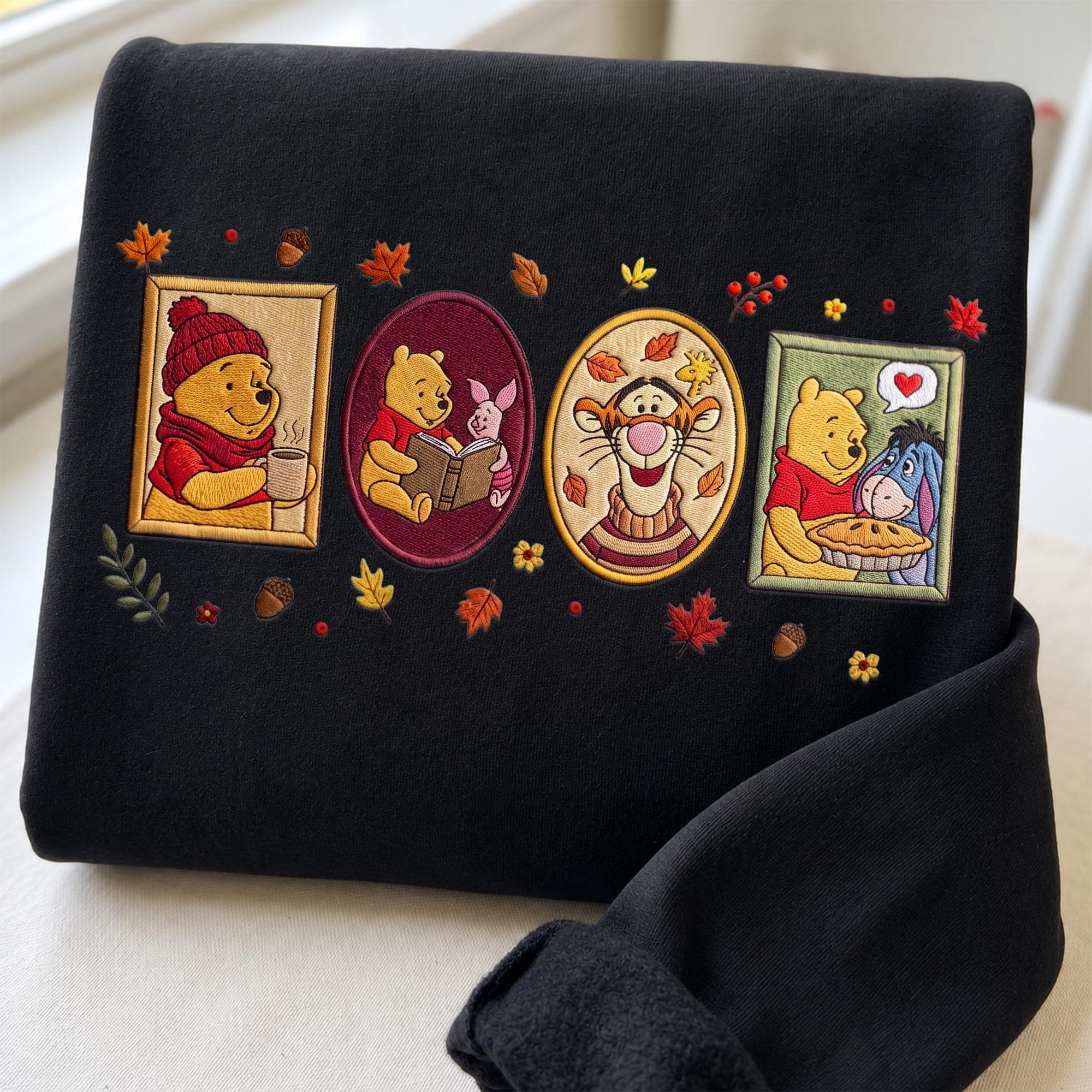 Embroidered Winnie the Pooh Fall Sweatshirt with Autumn Disney Trip Hoodie – Cute Pooh Bear Quarter Zip Kids Fall Clothing Gift