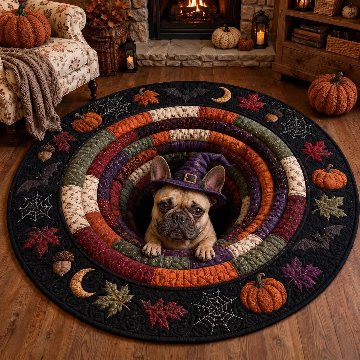 Halloween Dog Round Rug with 3D Illusion Quilted Witch Dog Tunnel Floor Mat and Spooky Pet Decor for Dog Lover Gift - photo 3