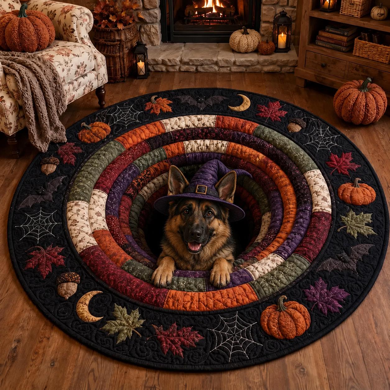 Halloween Dog Round Rug with 3D Illusion Quilted Witch Dog Tunnel Floor Mat and Spooky Pet Decor for Dog Lover Gift - photo 5