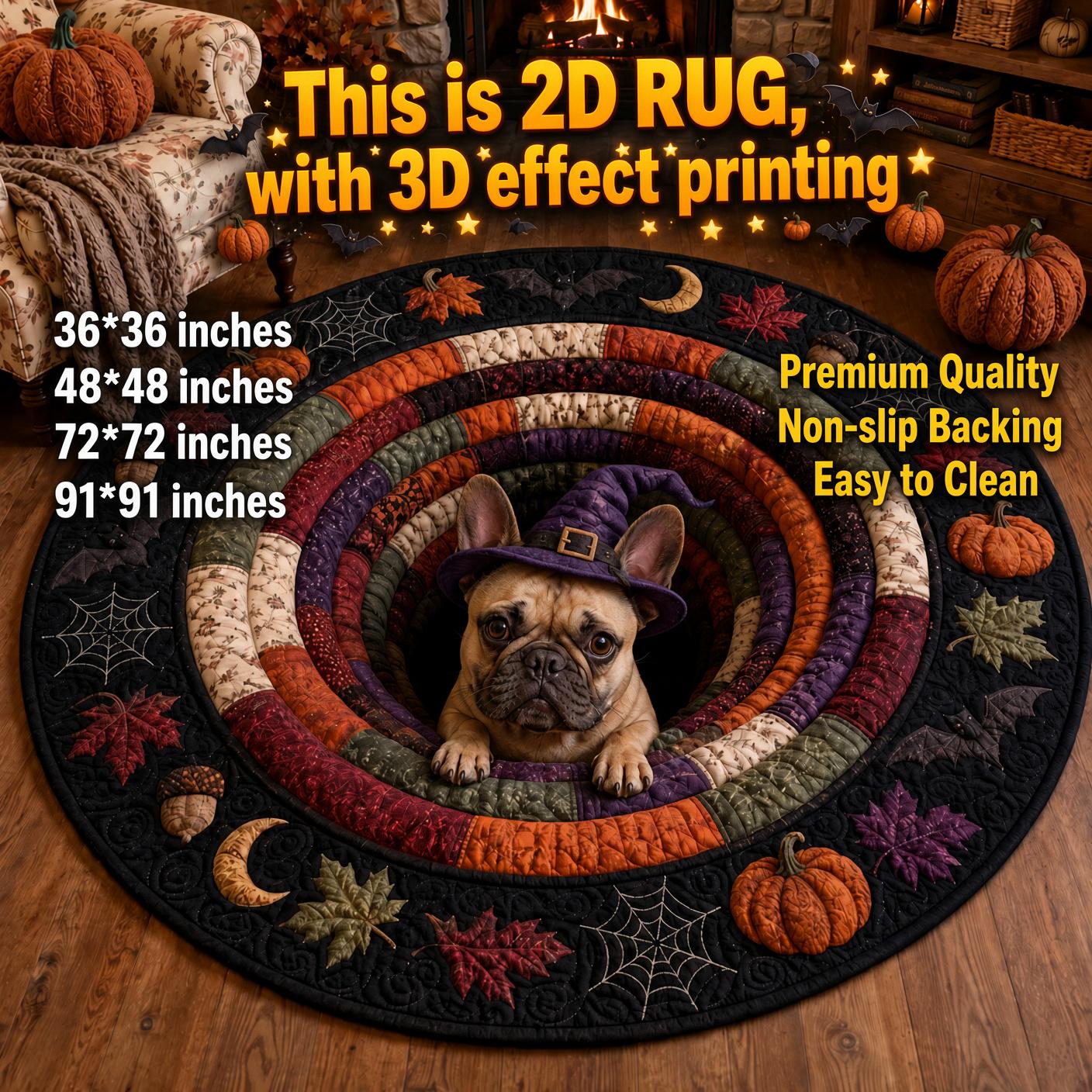 Halloween Dog Round Rug with 3D Illusion Quilted Witch Dog Tunnel Floor Mat and Spooky Pet Decor for Dog Lover Gift - photo 6