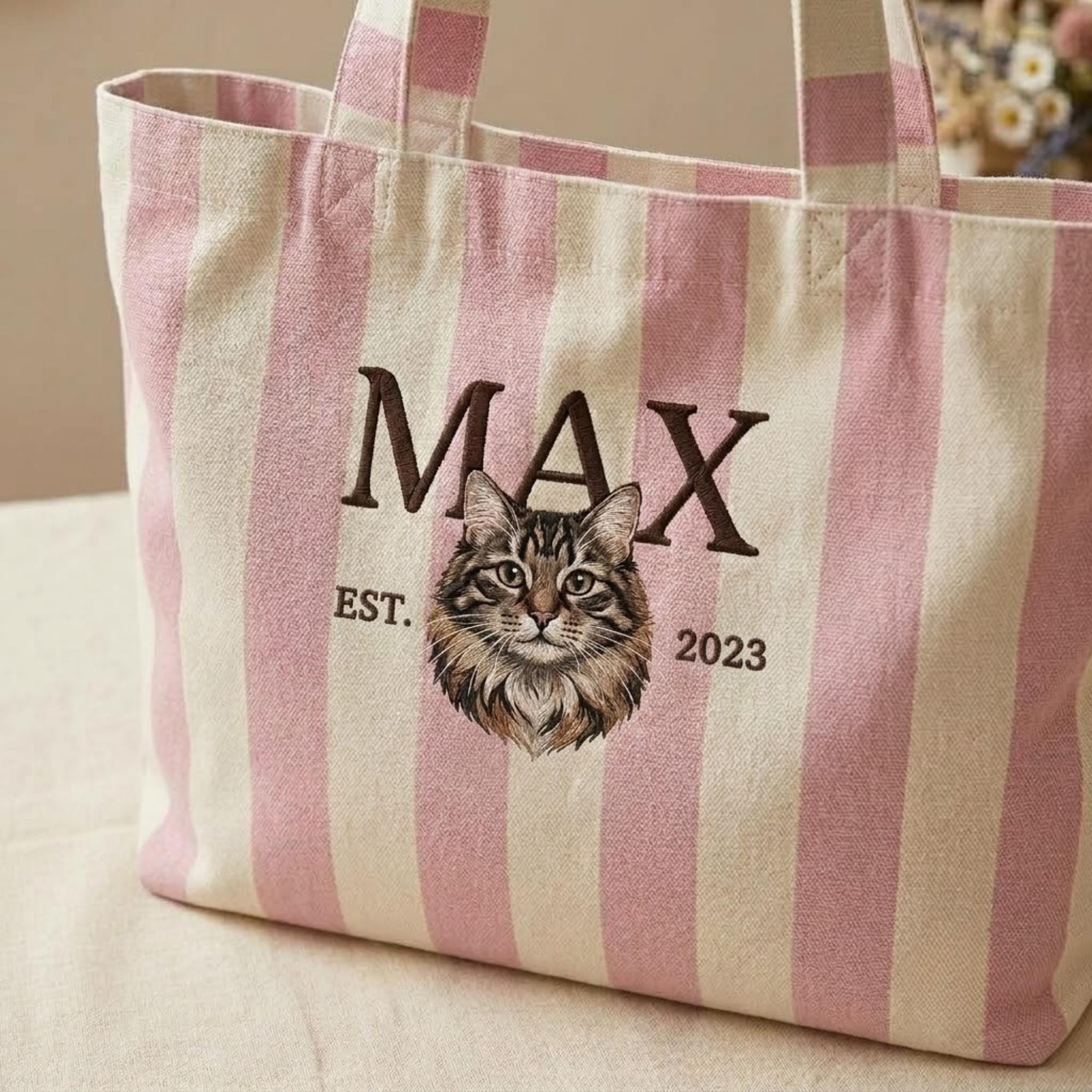 Personalized Embroidered Pet Canvas Tote Bag with Custom Dog Cat Portrait Name for Dog Mom Pet Lover Gift - photo 2