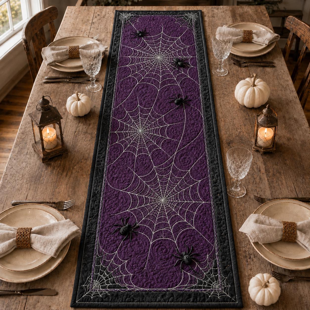 Spider Web Table Runner with Quilt Style Halloween Table Decor and Spooky Spider Runner for Gothic Dining Room Decor