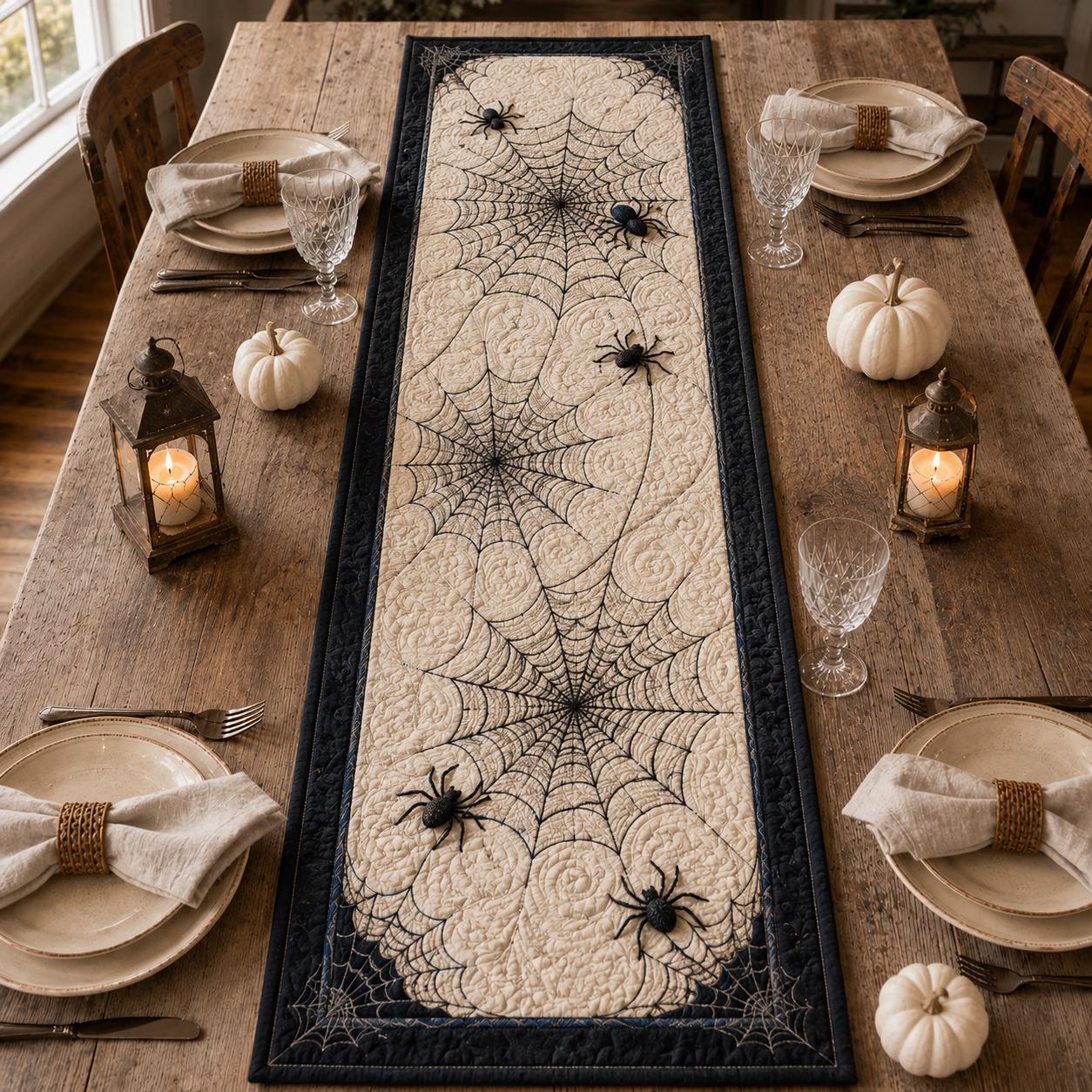 Spider Web Table Runner with Quilt Style Halloween Table Decor and Spooky Spider Runner for Gothic Dining Room Decor - photo 2