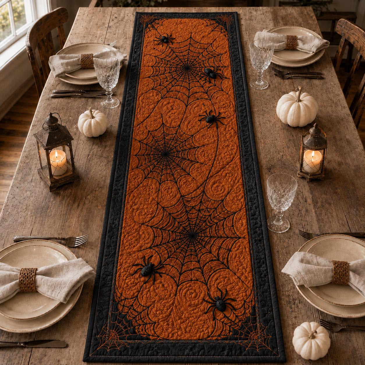 Spider Web Table Runner with Quilt Style Halloween Table Decor and Spooky Spider Runner for Gothic Dining Room Decor - photo 3