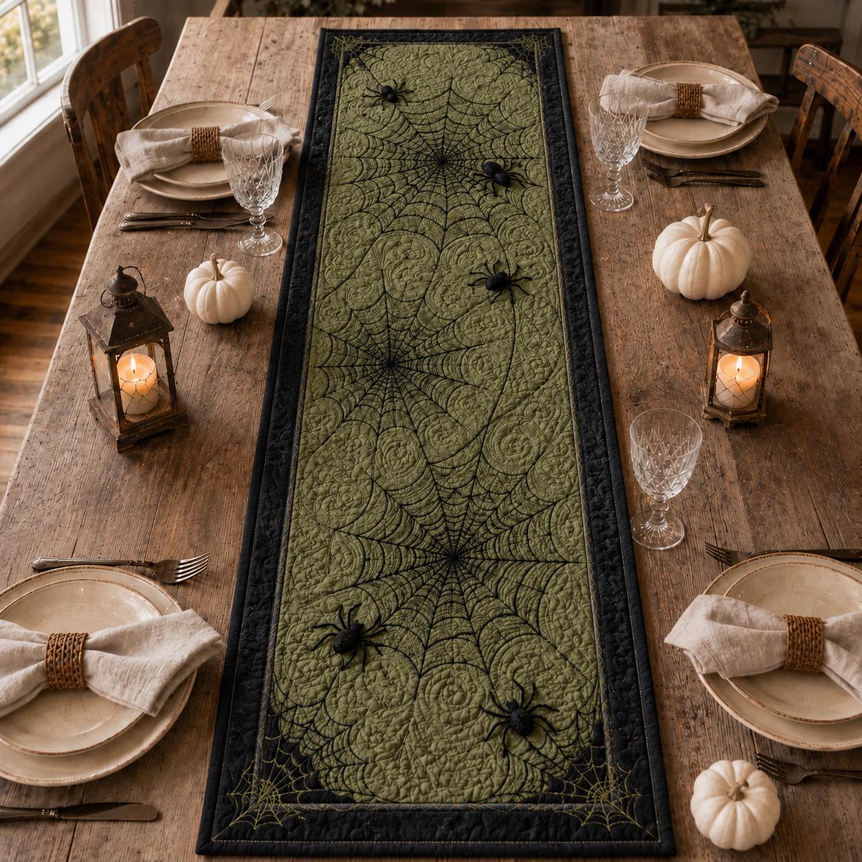 Spider Web Table Runner with Quilt Style Halloween Table Decor and Spooky Spider Runner for Gothic Dining Room Decor - photo 4