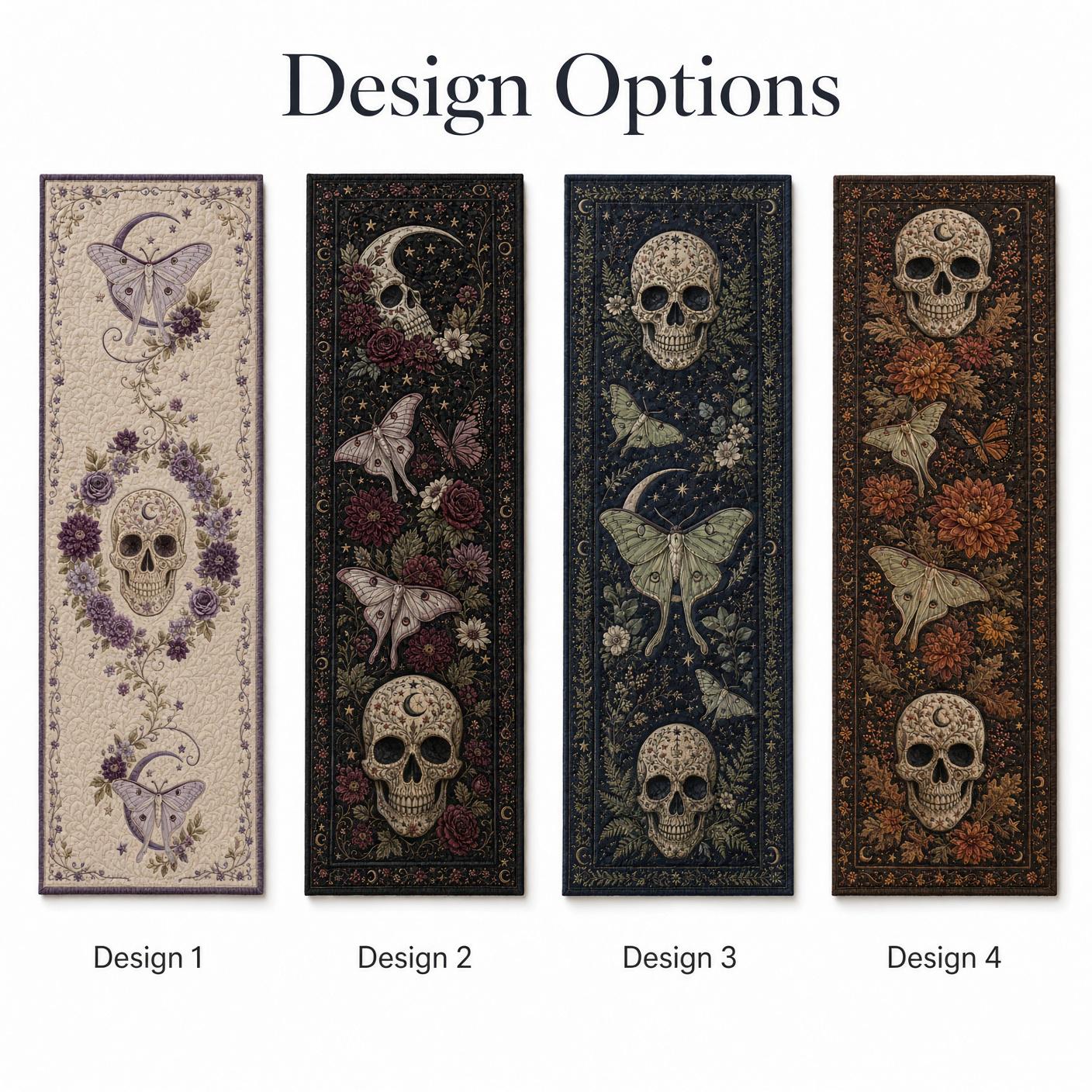 Skull Luna Moth Table Runner with Quilt Style Gothic Floral Table Decor and Celestial Runner for Witchy Halloween Dining - photo 5