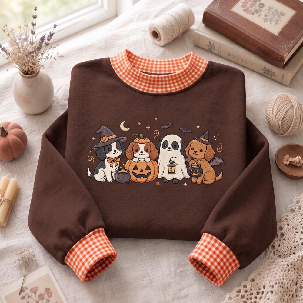 Dog Halloween Embroidered Sweatshirt with Witch Ghost Pumpkin Puppy Crewneck, Cute Spooky Pet Sweater, Dog Lover Halloween Fall Gift - photo 3