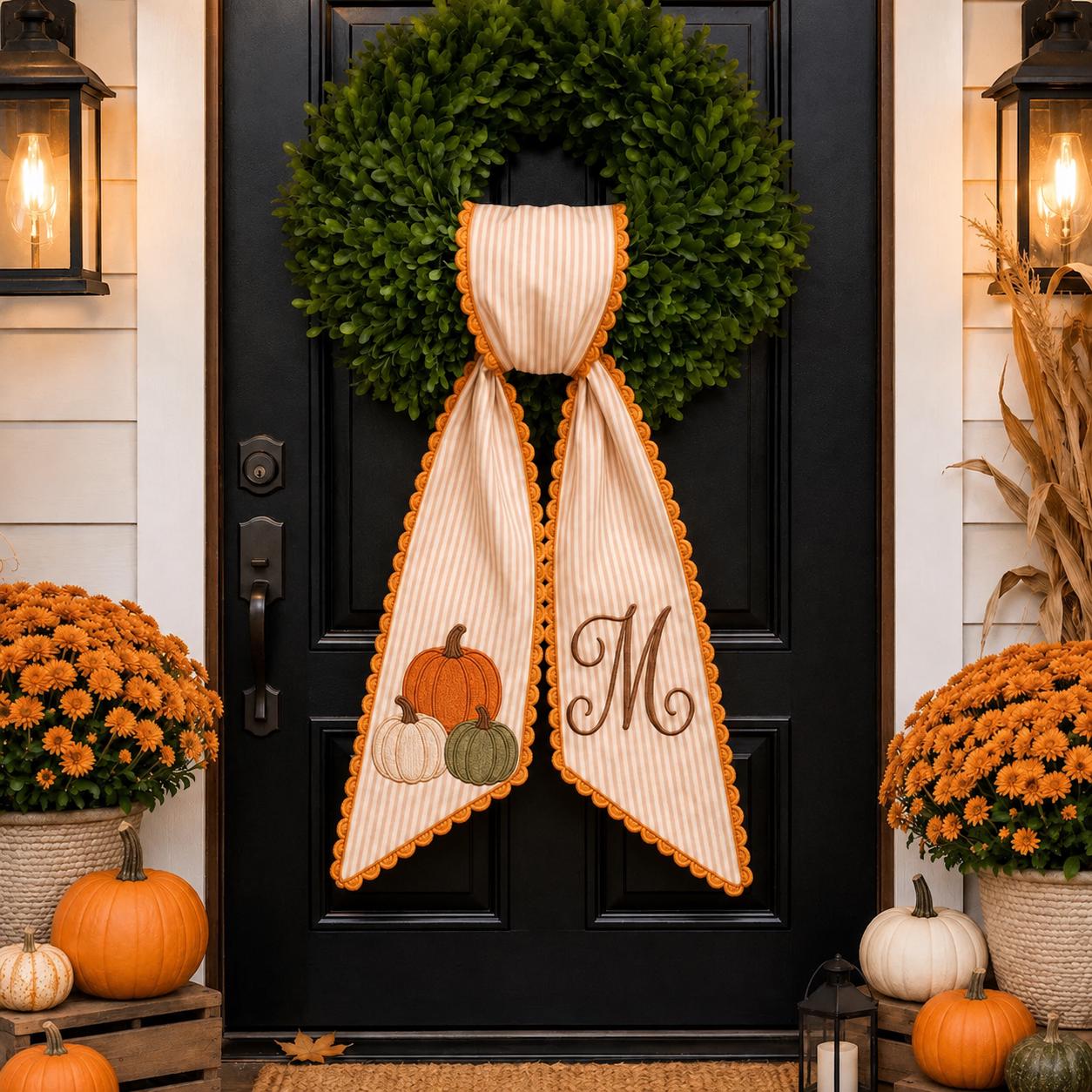 All Season Wreath Sash Bundle for Personalized Embroidery Monogram Door Decor, Halloween Christmas Fall Wildlife Floral Wreath Sash - photo 11