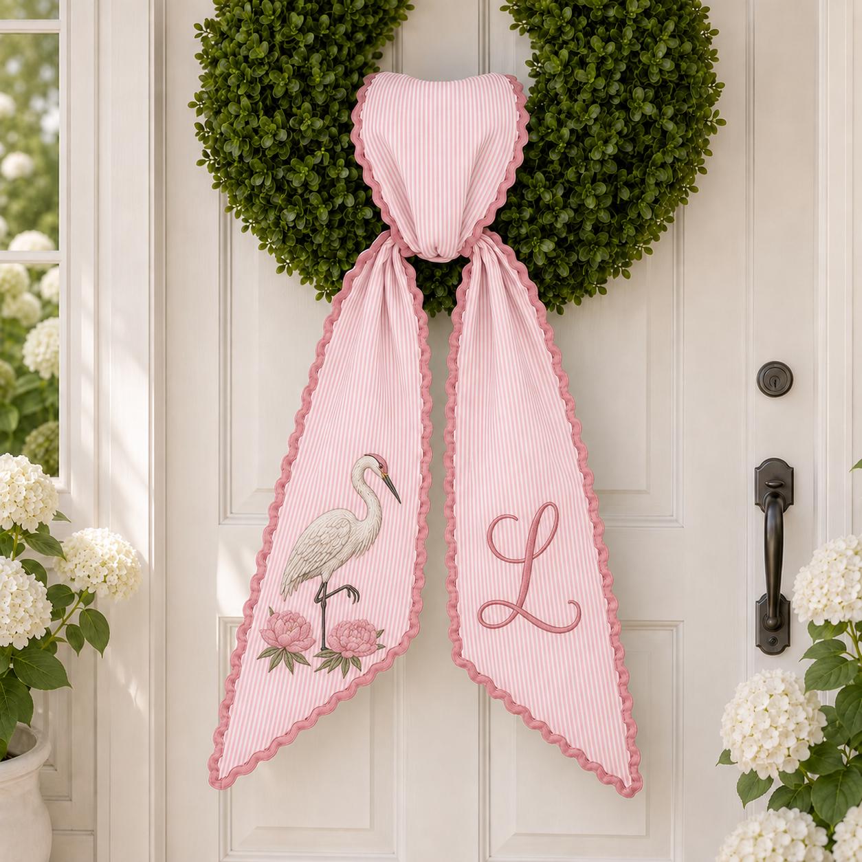 Custom All Season Wreath Sash for Personalized Embroidery Monogram Front Door Bow, Christmas Halloween Fall Floral Seasonal Wreath Decor - photo 2