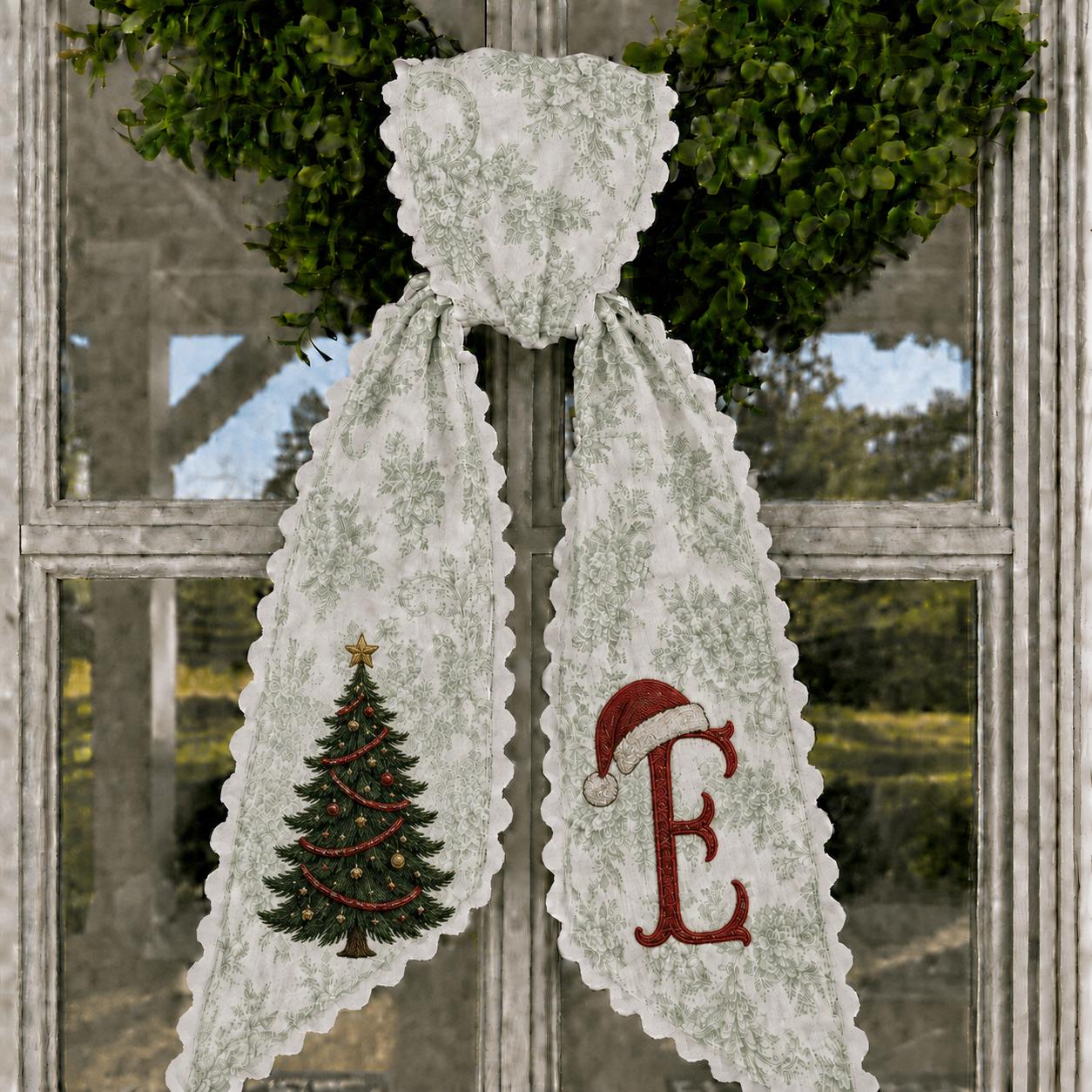 Custom All Season Wreath Sash for Personalized Embroidery Monogram Front Door Bow, Christmas Halloween Fall Floral Seasonal Wreath Decor - photo 3