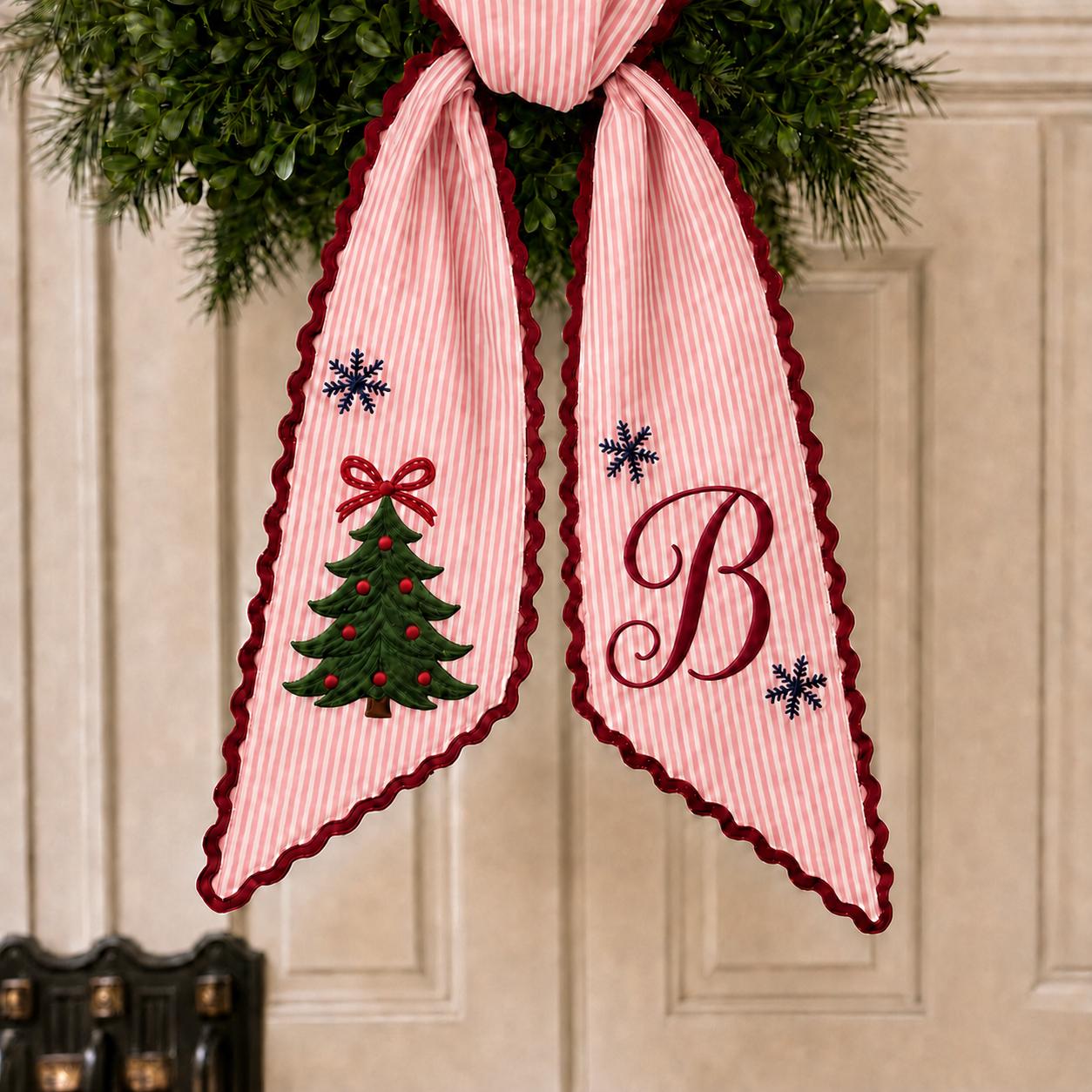 Custom All Season Wreath Sash for Personalized Embroidery Monogram Front Door Bow, Christmas Halloween Fall Floral Seasonal Wreath Decor - photo 4