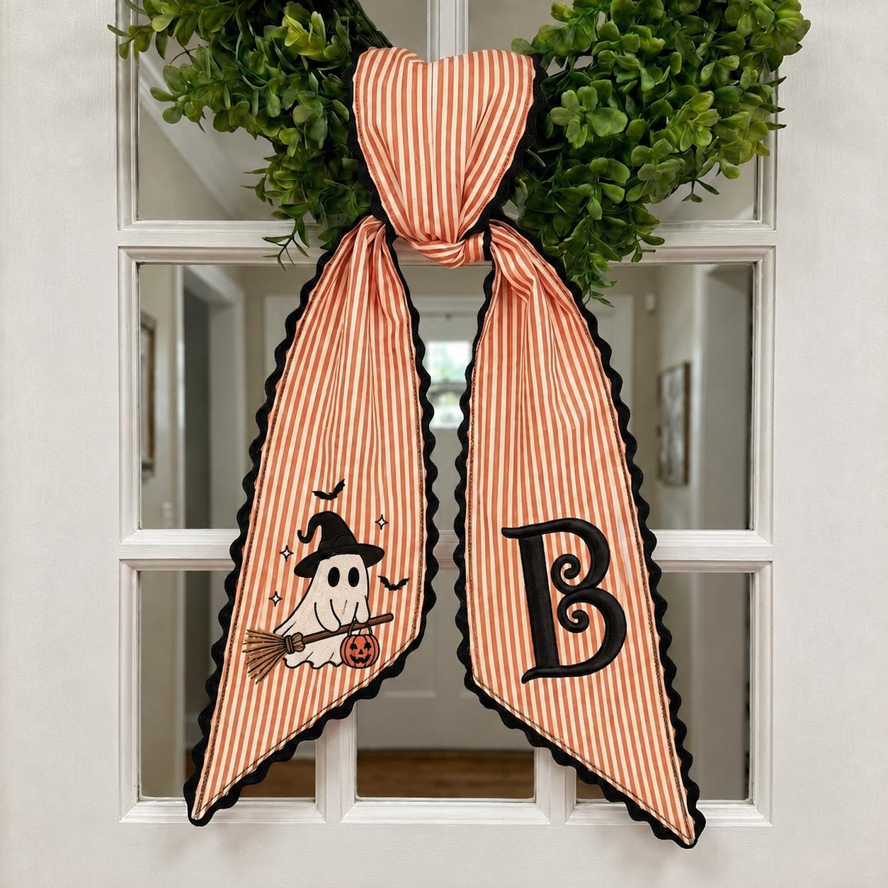 Custom All Season Wreath Sash for Personalized Embroidery Monogram Front Door Bow, Christmas Halloween Fall Floral Seasonal Wreath Decor - photo 5