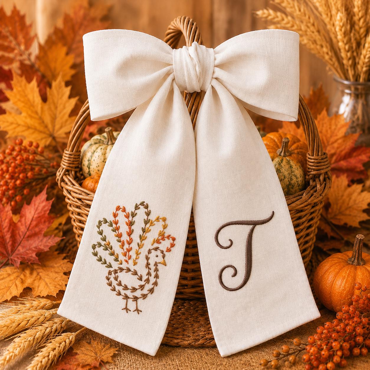 Custom All Season Wreath Sash for Personalized Embroidery Monogram Front Door Bow, Christmas Halloween Fall Floral Seasonal Wreath Decor - photo 6