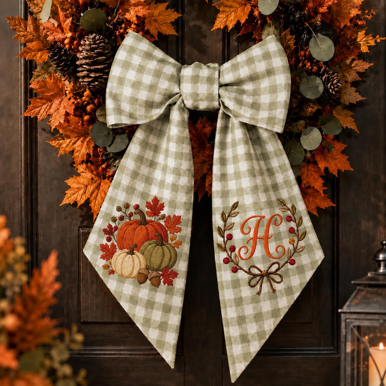 Custom All Season Wreath Sash for Personalized Embroidery Monogram Front Door Bow, Christmas Halloween Fall Floral Seasonal Wreath Decor - photo 12