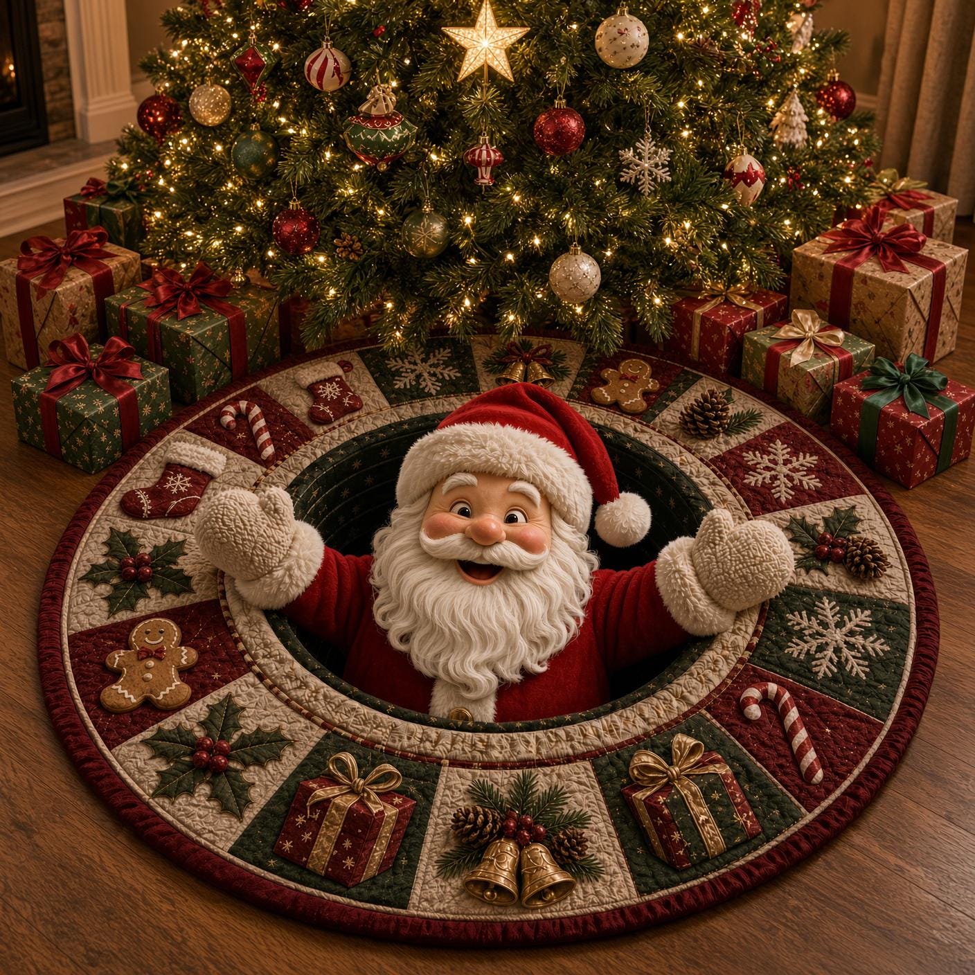Santa Christmas Round Rug with 3D Illusion Quilted Claus Floor Mat for Funny Holiday Living Room Home Decor - photo 3