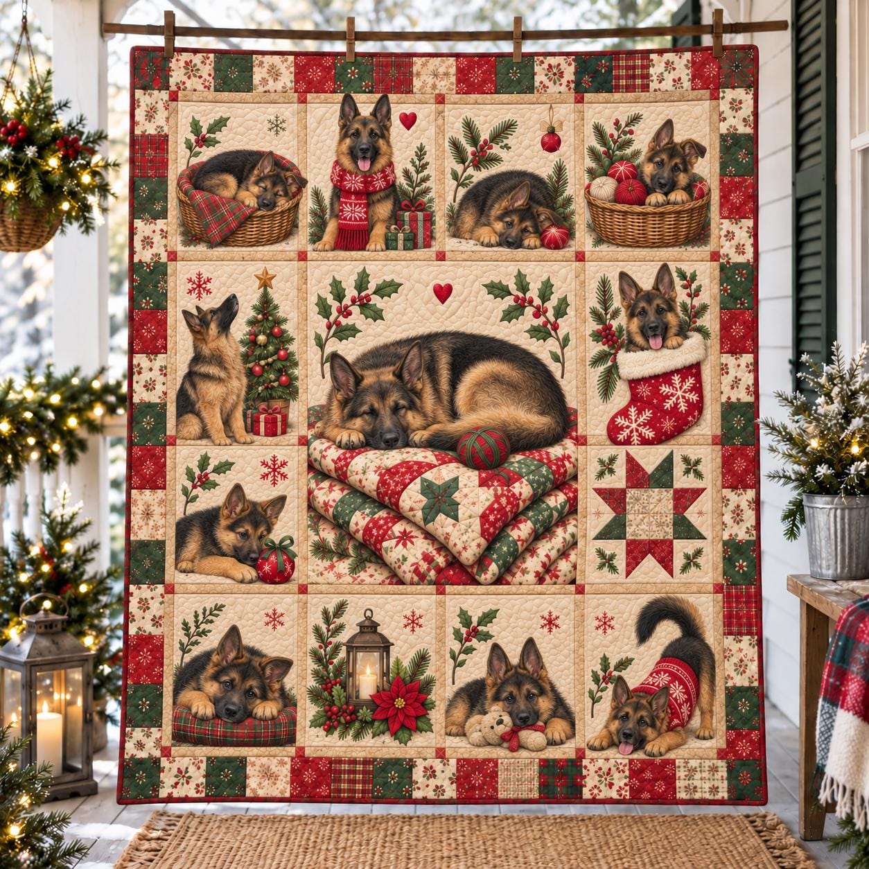 Golden Retriever Christmas Blanket with Cute Dog Holiday Throw and Quilt Style Puppy Bedding for Lover Gift - photo 2