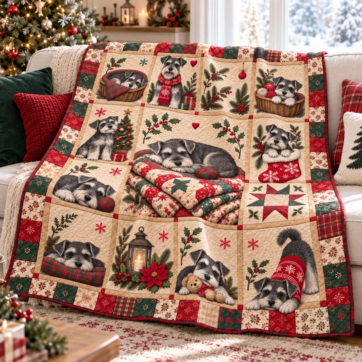 Golden Retriever Christmas Blanket with Cute Dog Holiday Throw and Quilt Style Puppy Bedding for Lover Gift - photo 3