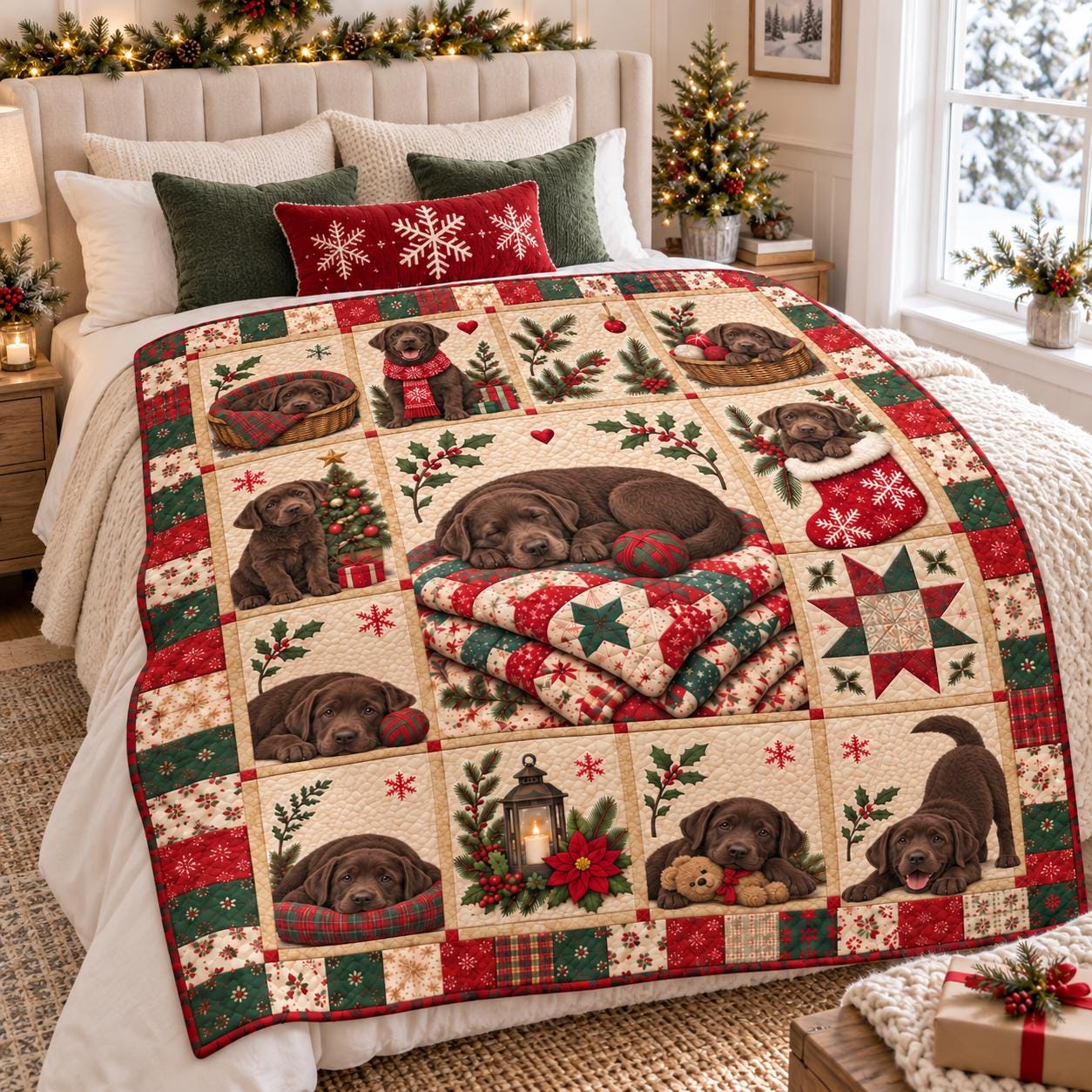 Golden Retriever Christmas Blanket with Cute Dog Holiday Throw and Quilt Style Puppy Bedding for Lover Gift - photo 6