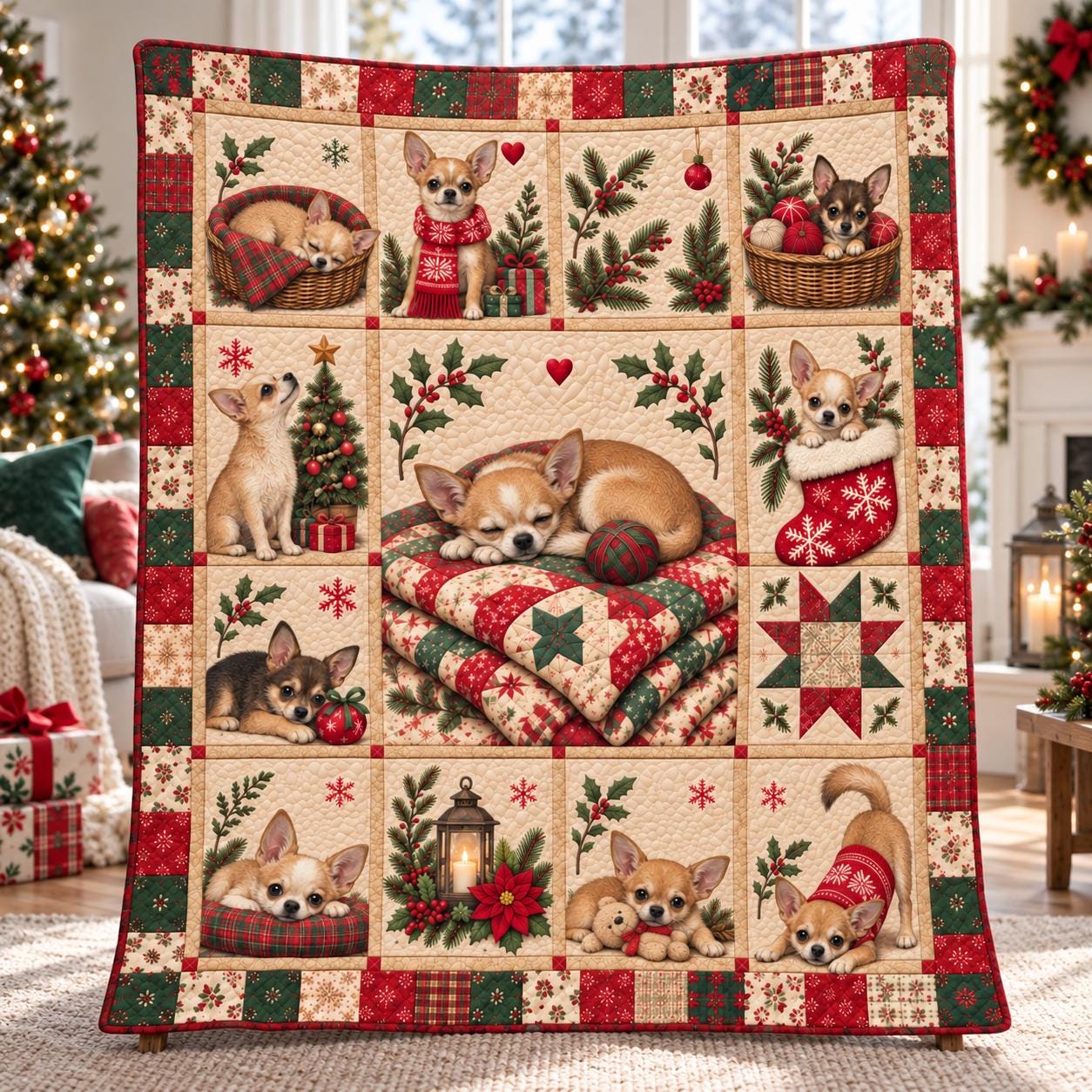 Golden Retriever Christmas Blanket with Cute Dog Holiday Throw and Quilt Style Puppy Bedding for Lover Gift - photo 8