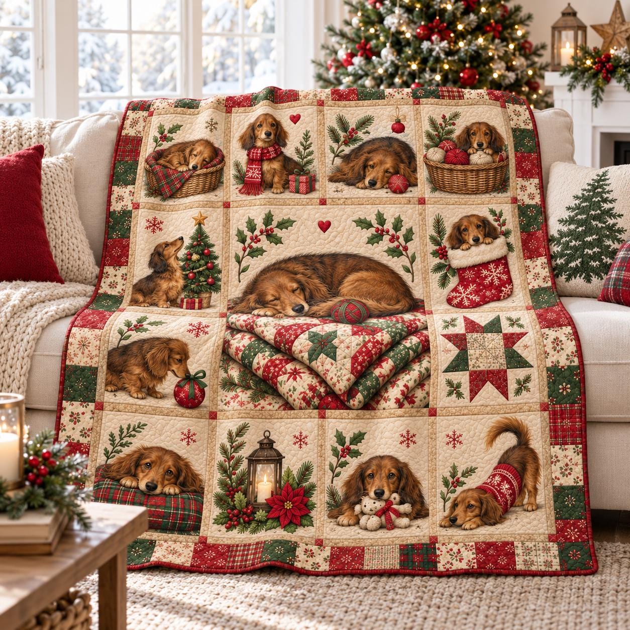 Golden Retriever Christmas Blanket with Cute Dog Holiday Throw and Quilt Style Puppy Bedding for Lover Gift - photo 9