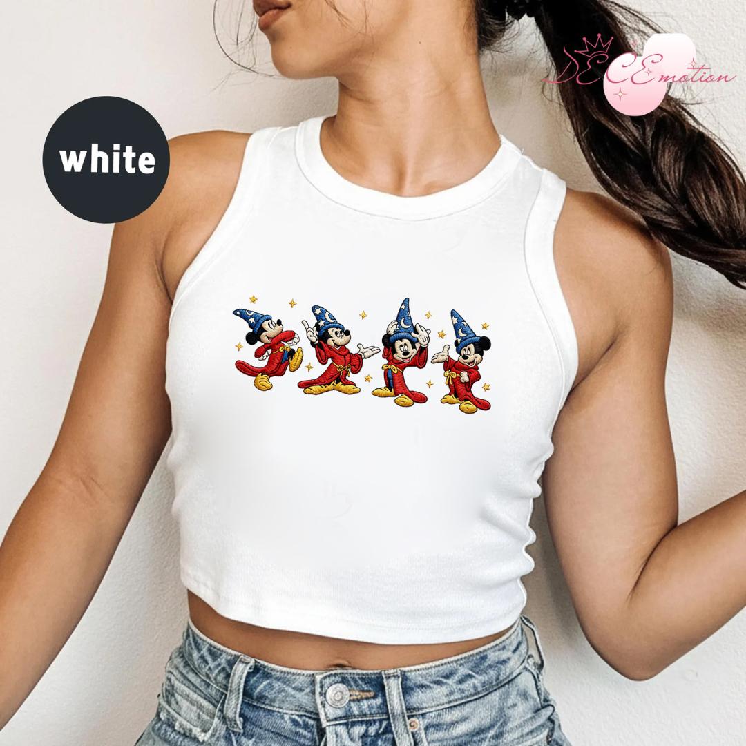 Embroidered Disney Fantasia Sorcerer Mickey Wizard Baby Tee Crop Tank – Fantasmic Some Imagination Huh Lace Trim Tank Top - photo 2