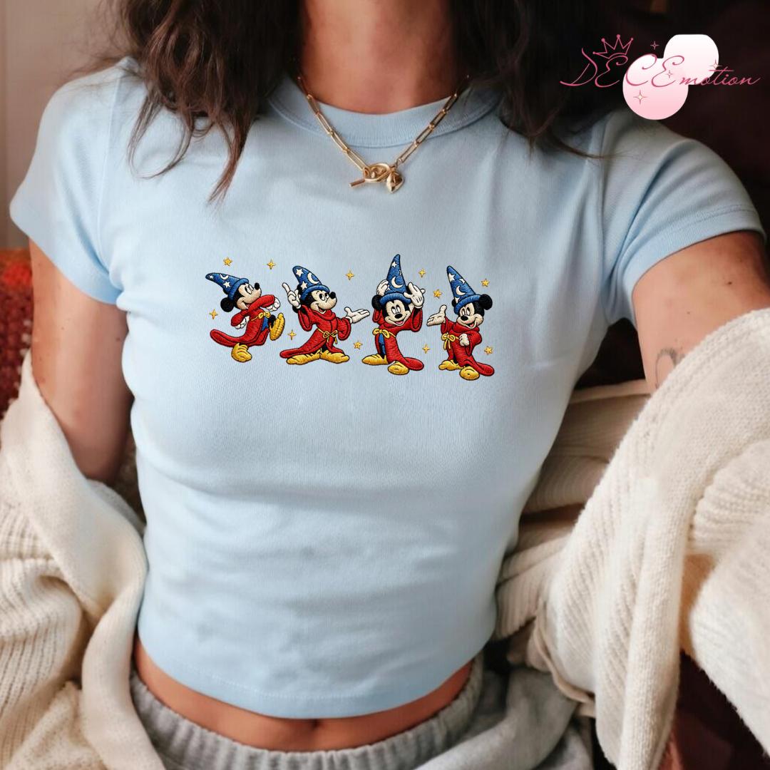 Embroidered Disney Fantasia Sorcerer Mickey Wizard Baby Tee Crop Tank – Fantasmic Some Imagination Huh Lace Trim Tank Top - photo 3