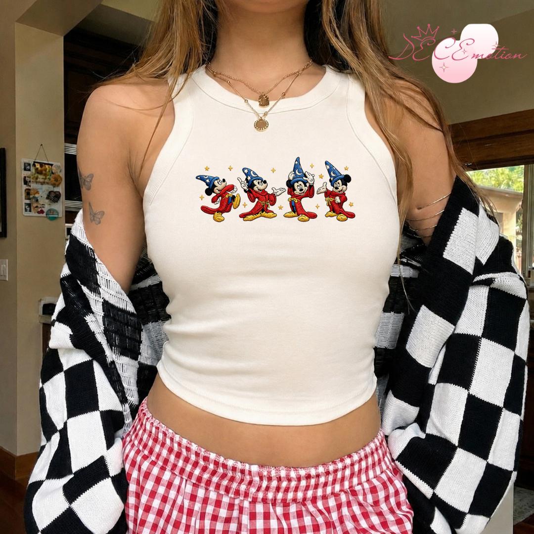 Embroidered Disney Fantasia Sorcerer Mickey Wizard Baby Tee Crop Tank – Fantasmic Some Imagination Huh Lace Trim Tank Top - photo 4