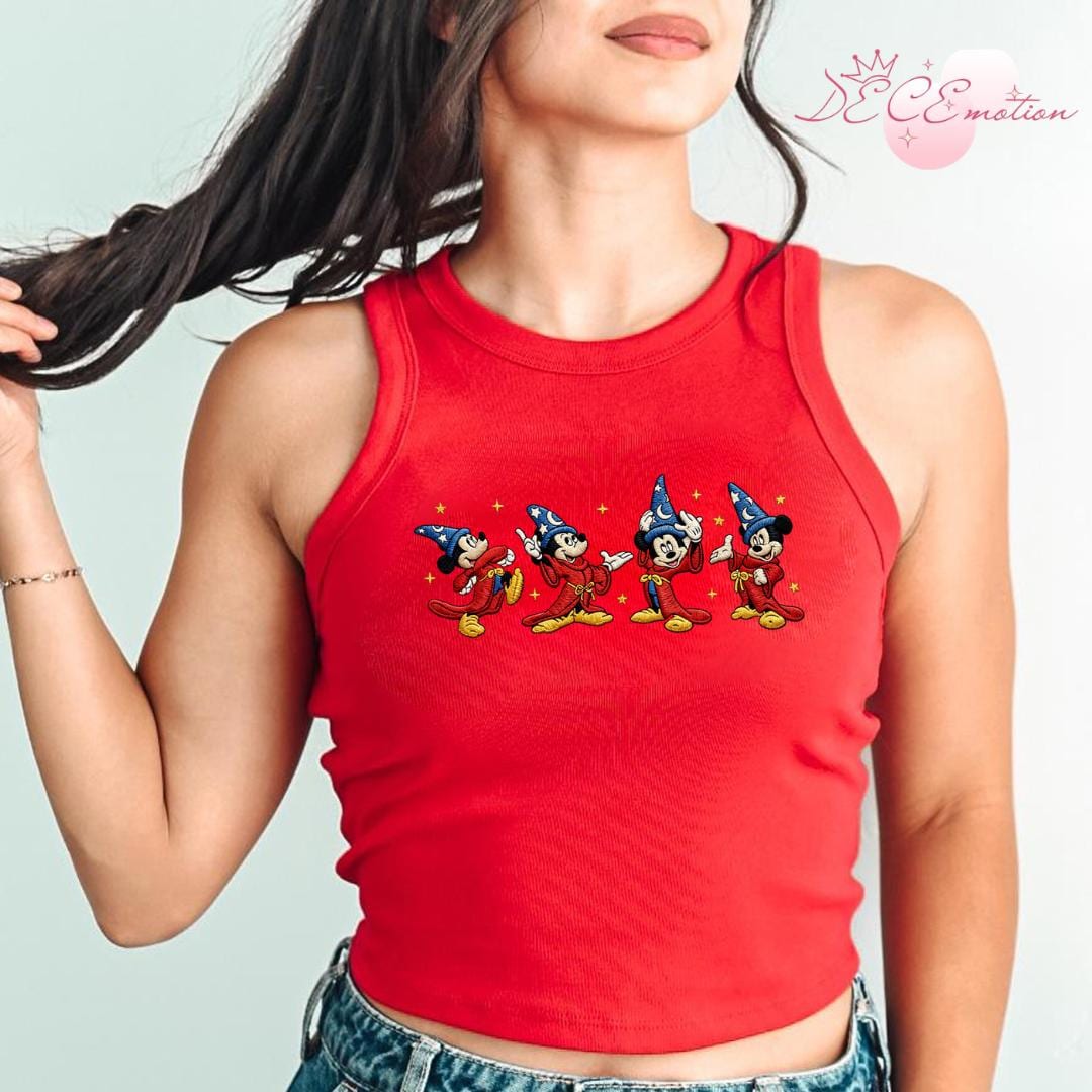 Embroidered Disney Fantasia Sorcerer Mickey Wizard Baby Tee Crop Tank – Fantasmic Some Imagination Huh Lace Trim Tank Top - photo 6