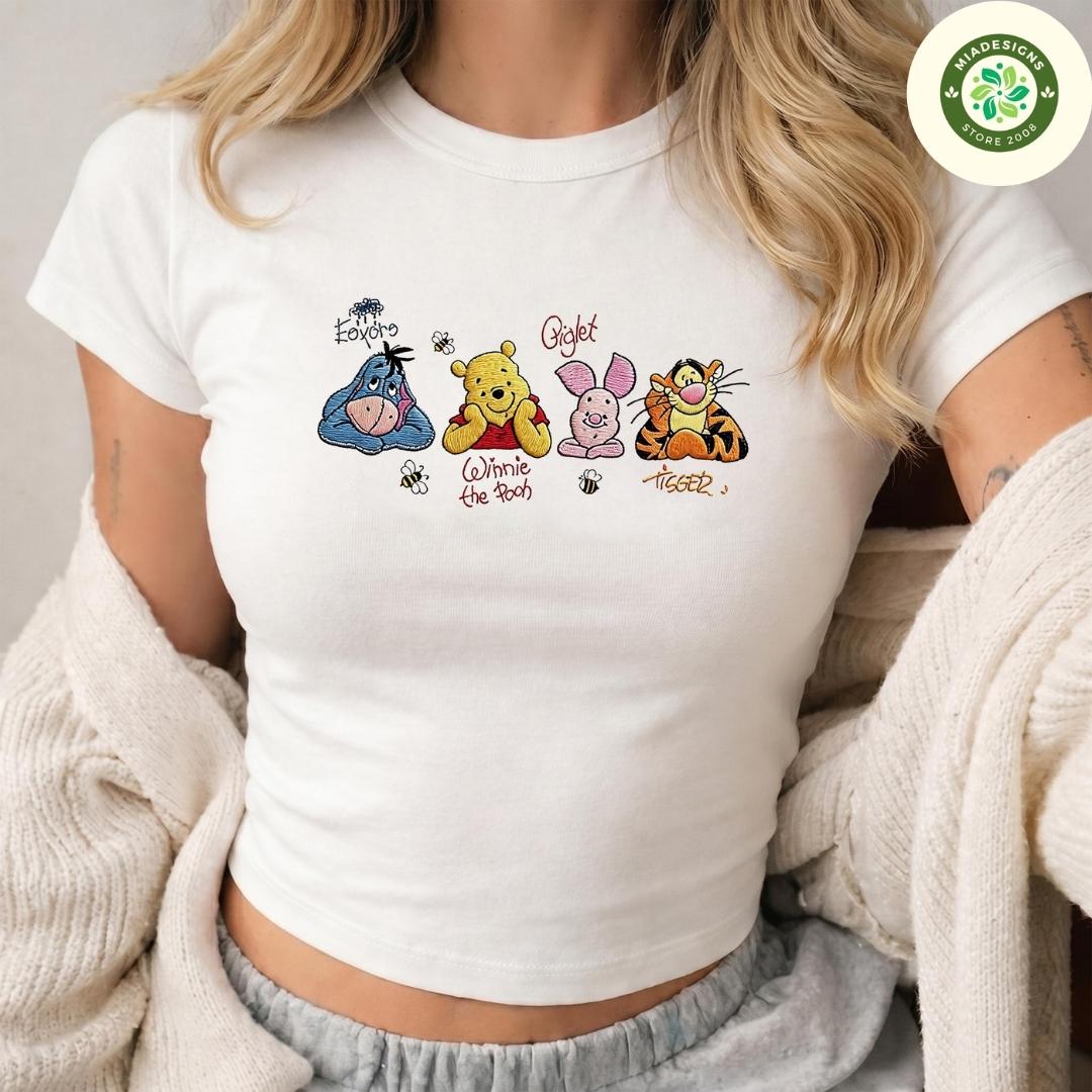 Embroidered Disney Trip Lace Trim Tank Top with Mickey and Friends Winnie the Pooh Disney Princess Group Signature Baby Tee Crop Tank