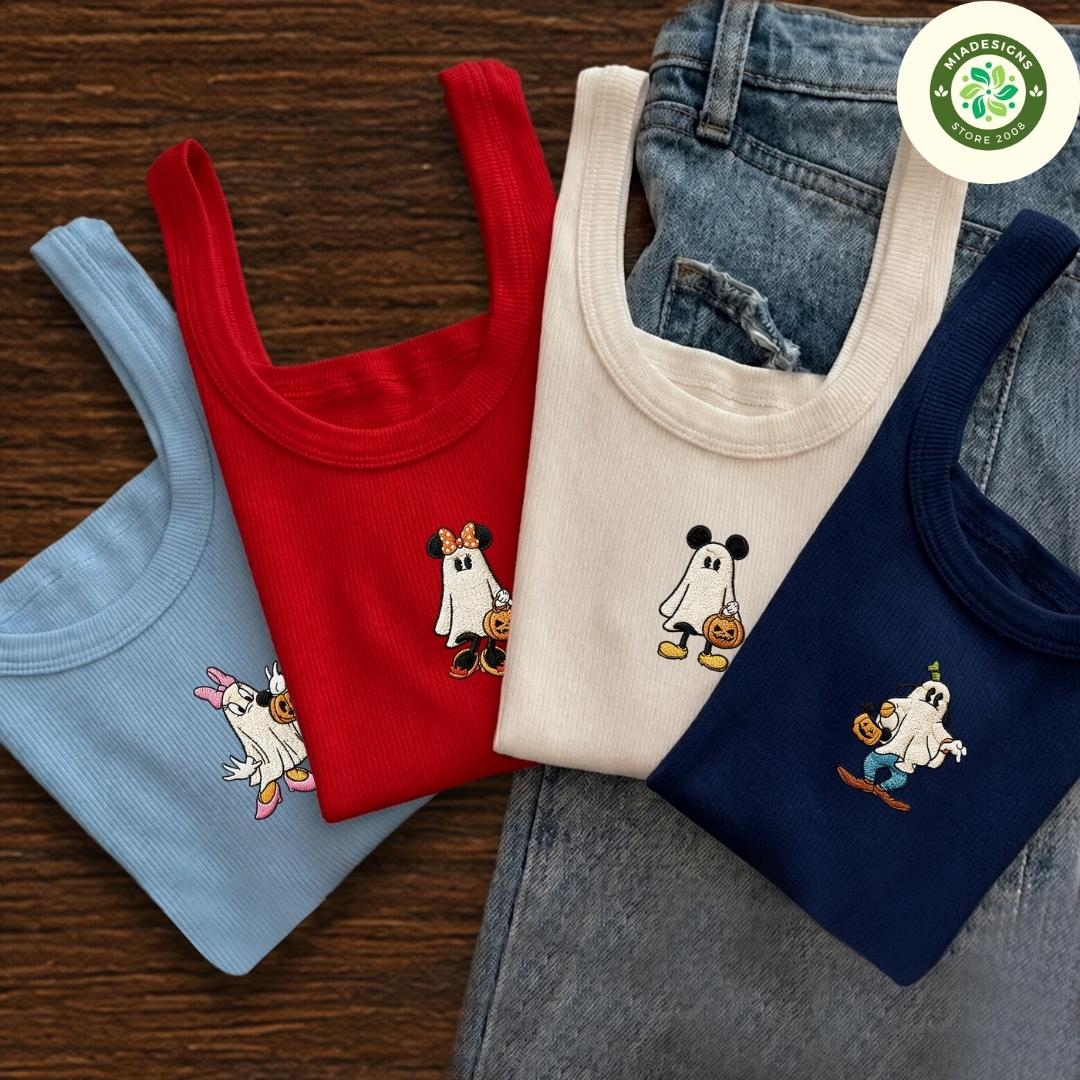 Embroidered Disney Halloween Lace Trim Tank Top with All Characters Mickey and Friends Ghost Pumpkin – Spooky Trip Baby Tee Crop Tank - photo 2