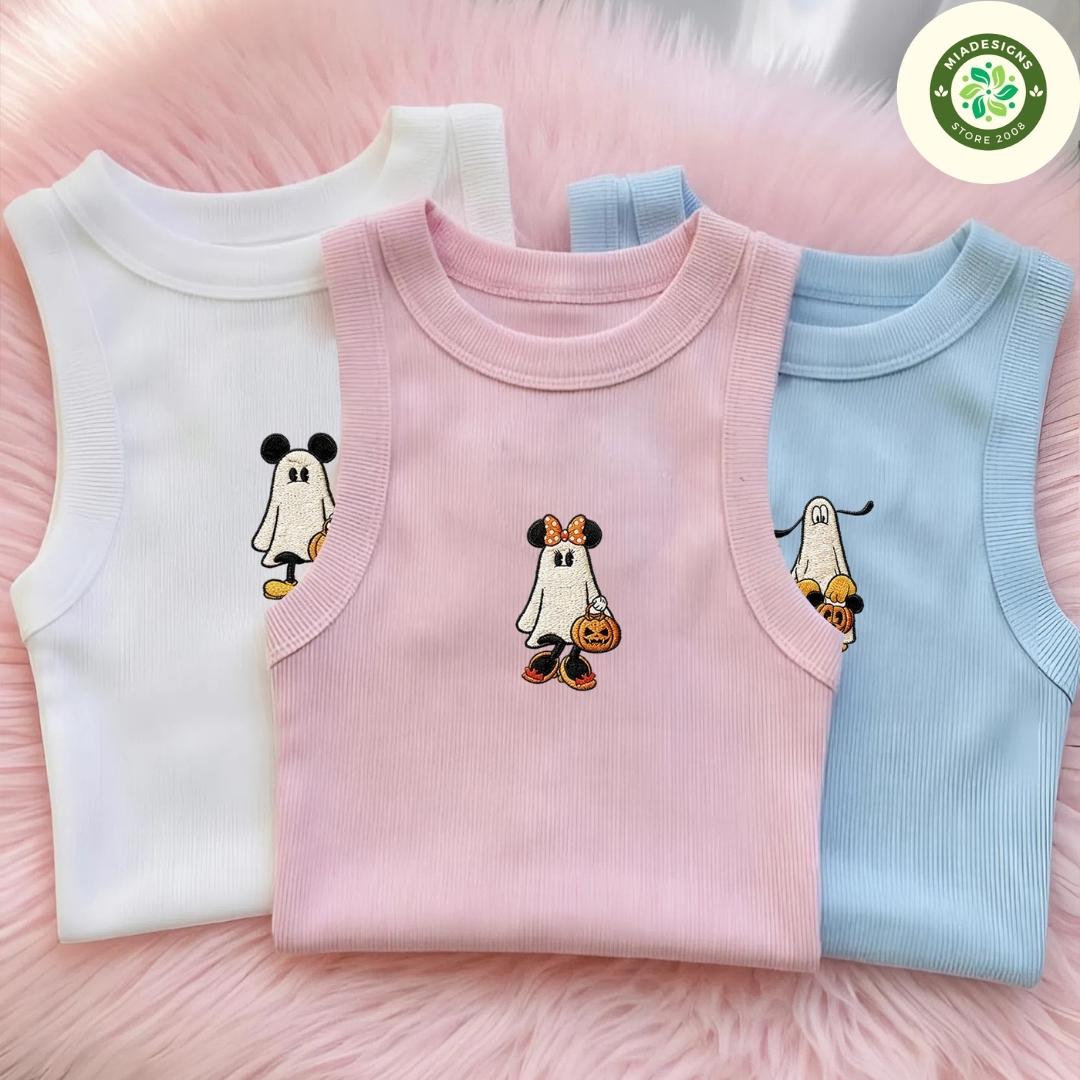 Embroidered Disney Halloween Lace Trim Tank Top with All Characters Mickey and Friends Ghost Pumpkin – Spooky Trip Baby Tee Crop Tank - photo 4