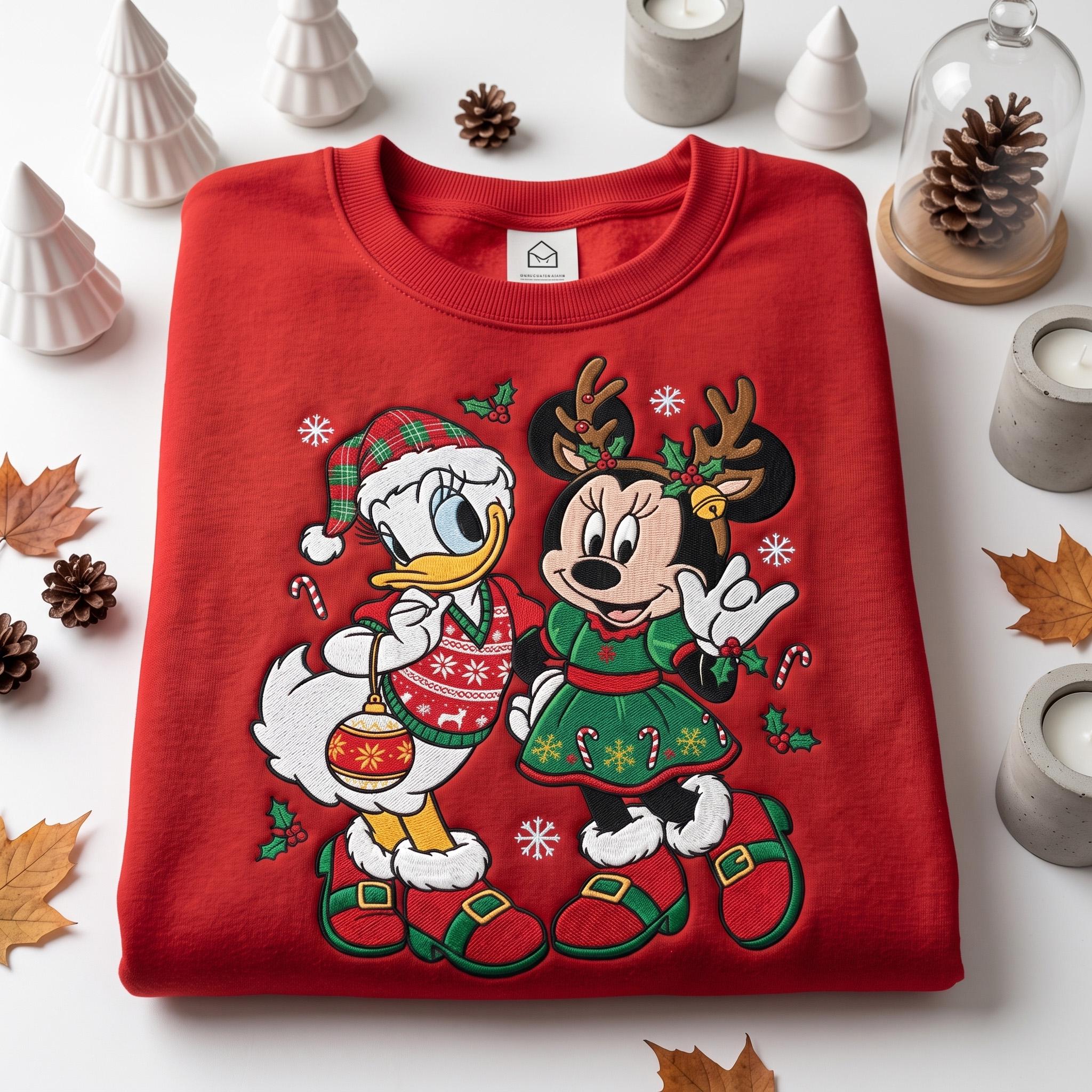 Embroidered Retro Minnie and Daisy Christmas Sweatshirt – Disney Friends Holiday Crewneck and Disneyland Matching Tee for Best Friend Gift - photo 5