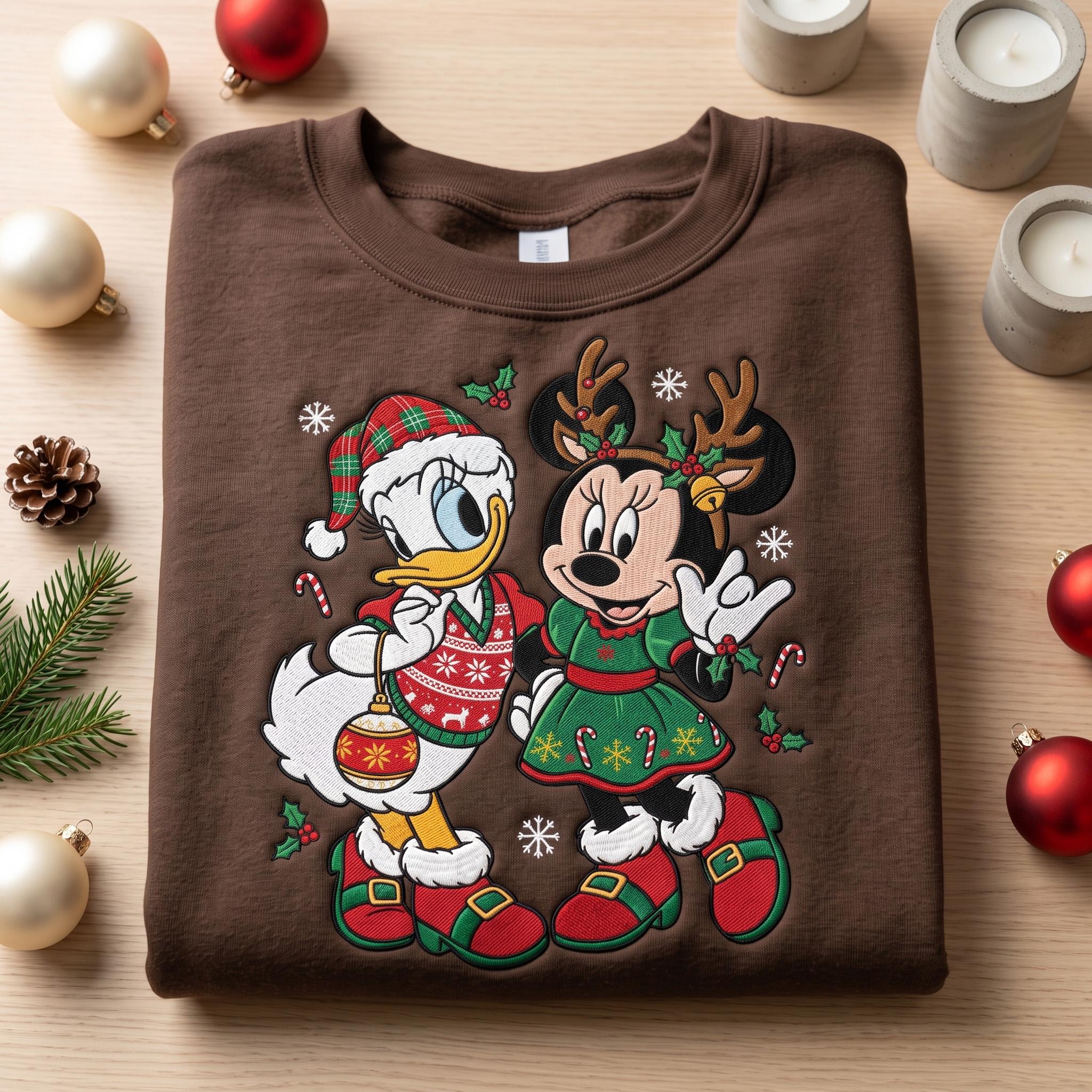 Embroidered Retro Minnie and Daisy Christmas Sweatshirt – Disney Friends Holiday Crewneck and Disneyland Matching Tee for Best Friend Gift - photo 6