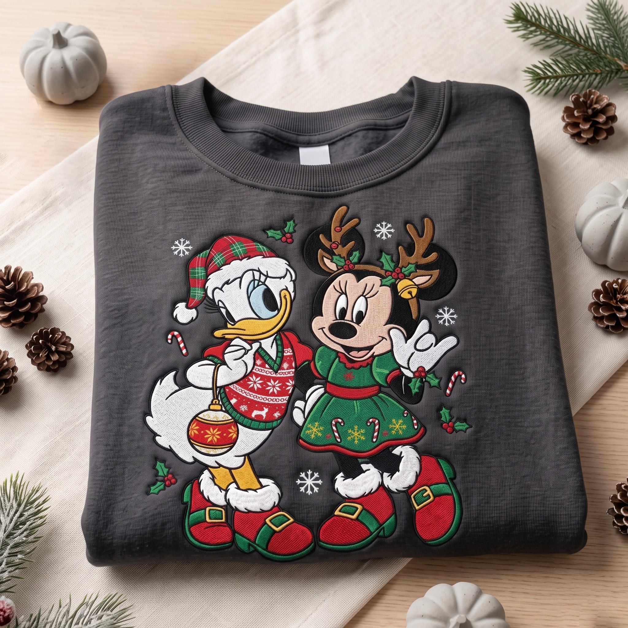 Embroidered Retro Minnie and Daisy Christmas Sweatshirt – Disney Friends Holiday Crewneck and Disneyland Matching Tee for Best Friend Gift - photo 7