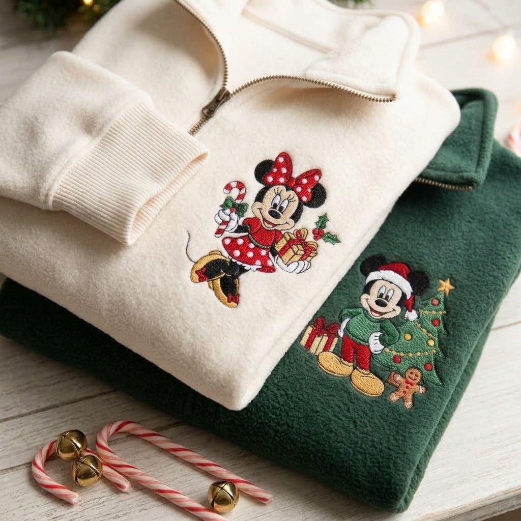 Disney Holiday Quarter Zip Sweatshirt with Embroidered Mickey and Minnie Christmas Pullover – Festive Sweater for Christmas Vacation Gift - photo 2