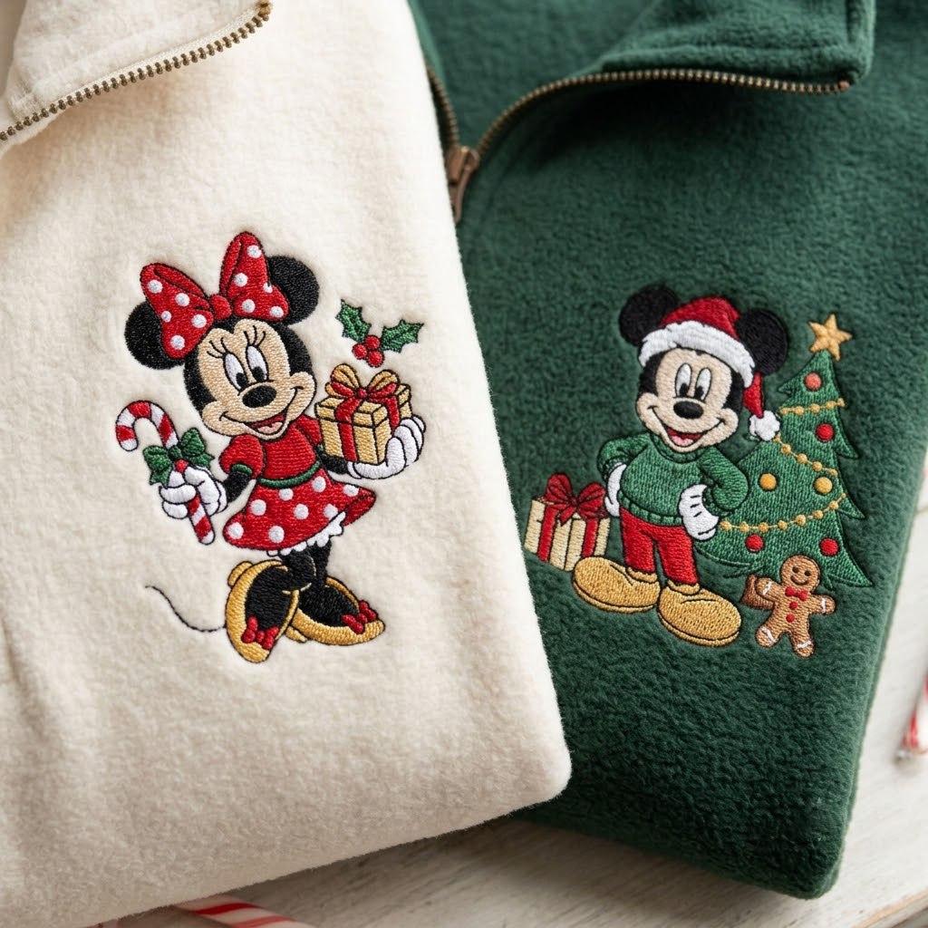 Disney Holiday Quarter Zip Sweatshirt with Embroidered Mickey and Minnie Christmas Pullover – Festive Sweater for Christmas Vacation Gift - photo 3