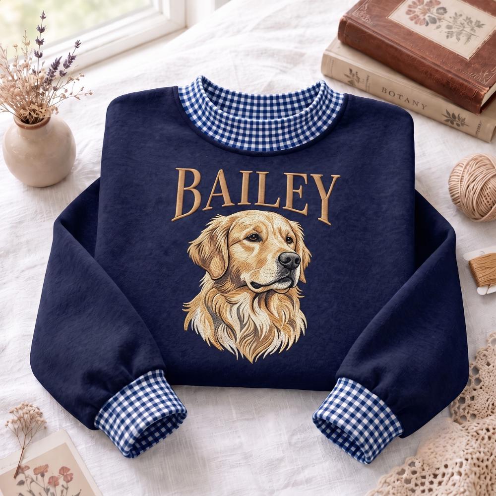 Personalized Golden Retriever Embroidered Sweatshirt with Custom Pet Photo Portrait Crewneck and Dog Name Sweater for Mom Gift - photo 2