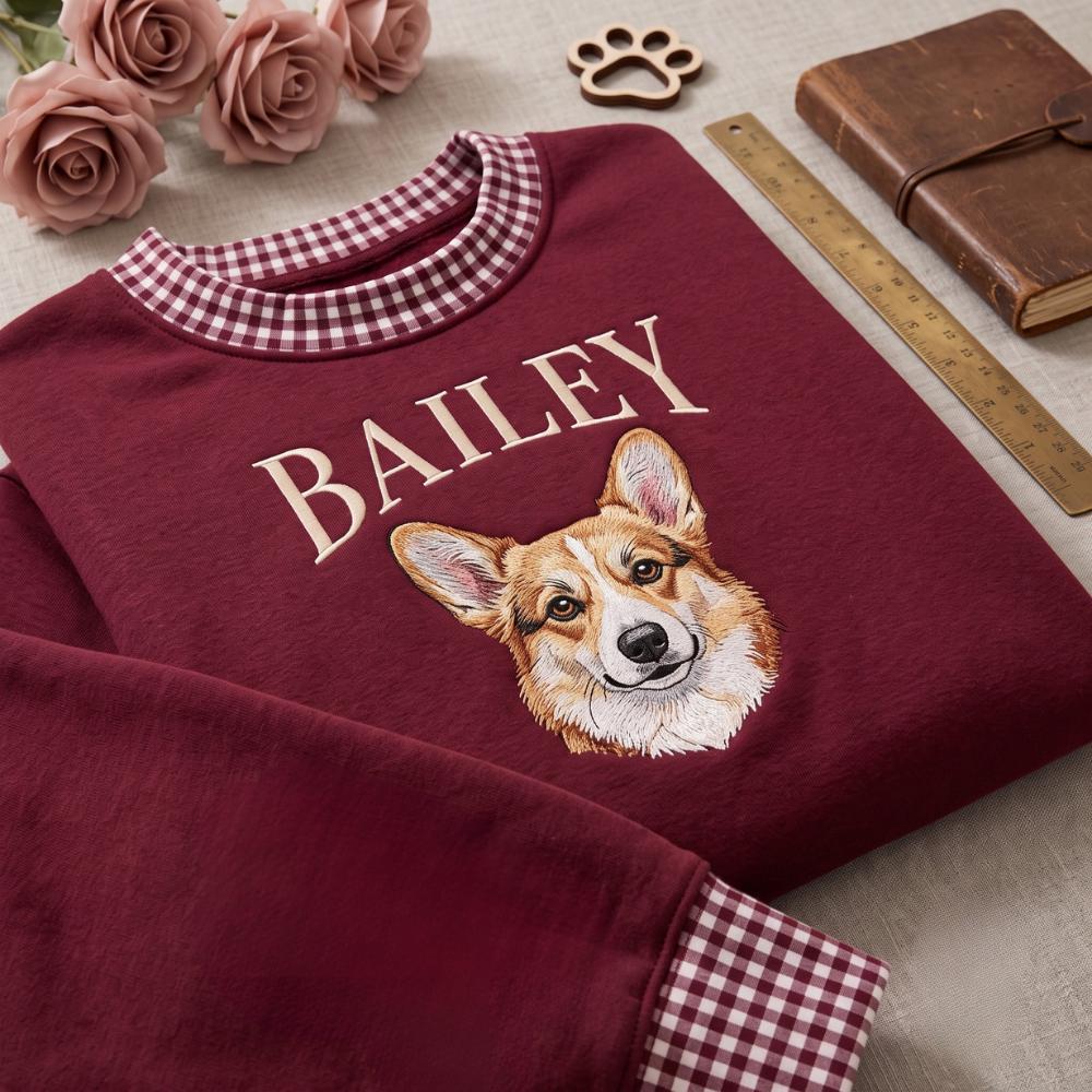 Personalized Golden Retriever Embroidered Sweatshirt with Custom Pet Photo Portrait Crewneck and Dog Name Sweater for Mom Gift - photo 5