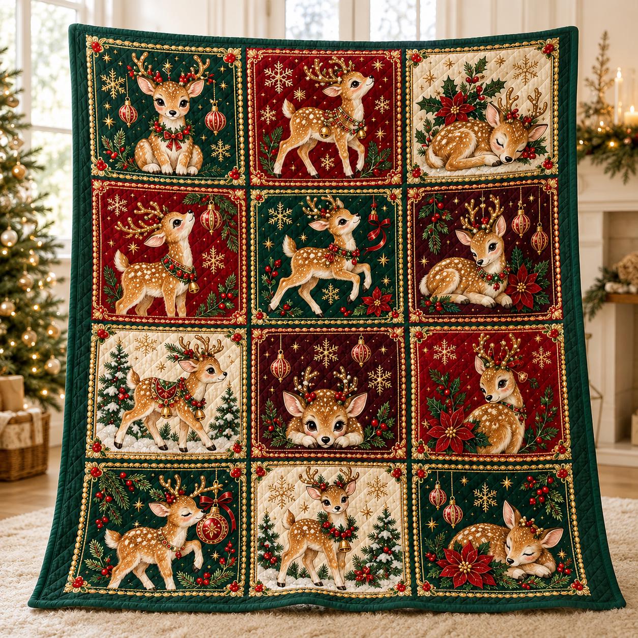 Christmas Reindeer Quilted Blanket – Woodland Deer Patchwork Throw for Holiday Cabin Quilt, Cozy Christmas Home Decor, Deer Lover Gift - photo 2