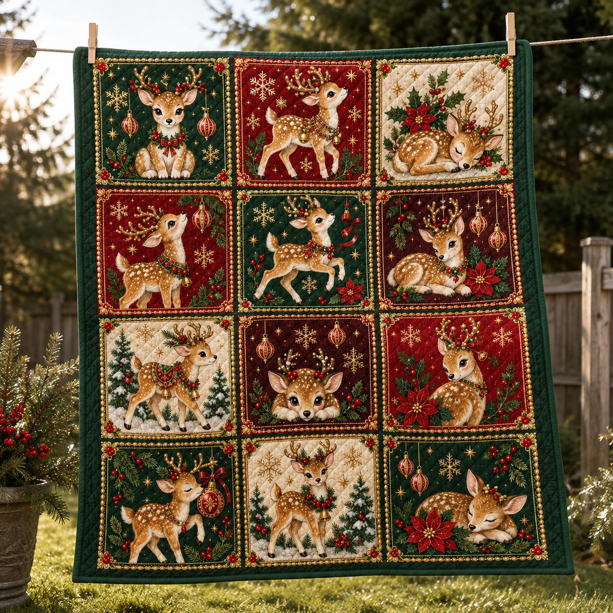 Christmas Reindeer Quilted Blanket – Woodland Deer Patchwork Throw for Holiday Cabin Quilt, Cozy Christmas Home Decor, Deer Lover Gift - photo 4