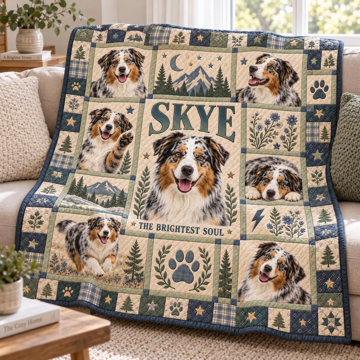 Personalized Pet Quilt Blanket with Custom Dog or Cat Photo Throw With Name and Quilt Style Memorial Bedding for Lover Gift