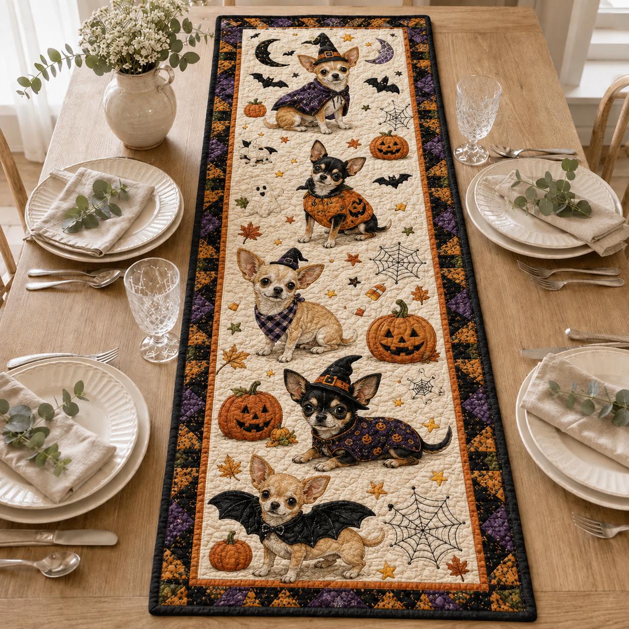 Chihuahua Halloween Quilted Table Runner with Spooky Dog Pumpkin Table Decor and Cute Fall Dining Runner for Kitchen Decor - photo 2