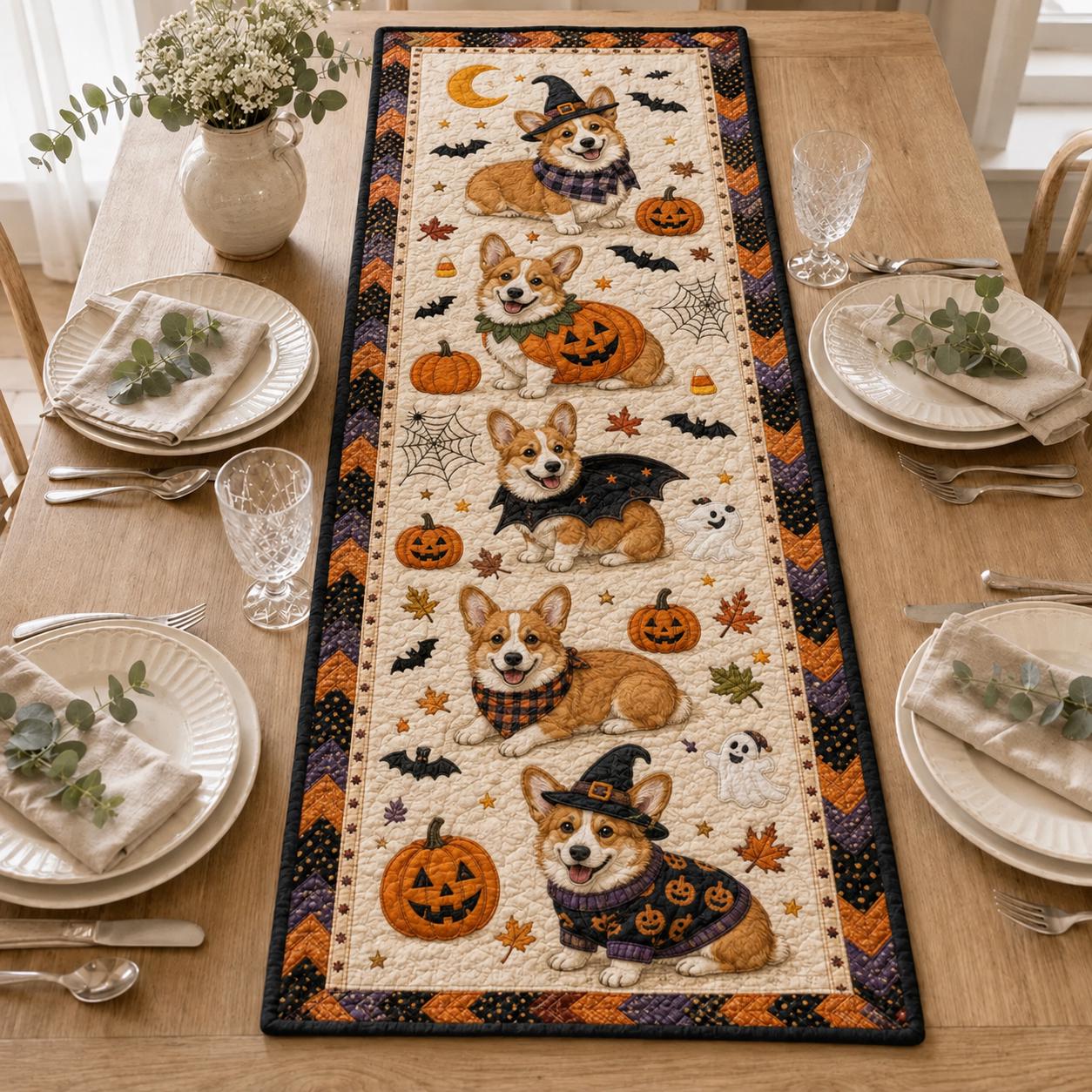 Chihuahua Halloween Quilted Table Runner with Spooky Dog Pumpkin Table Decor and Cute Fall Dining Runner for Kitchen Decor - photo 3