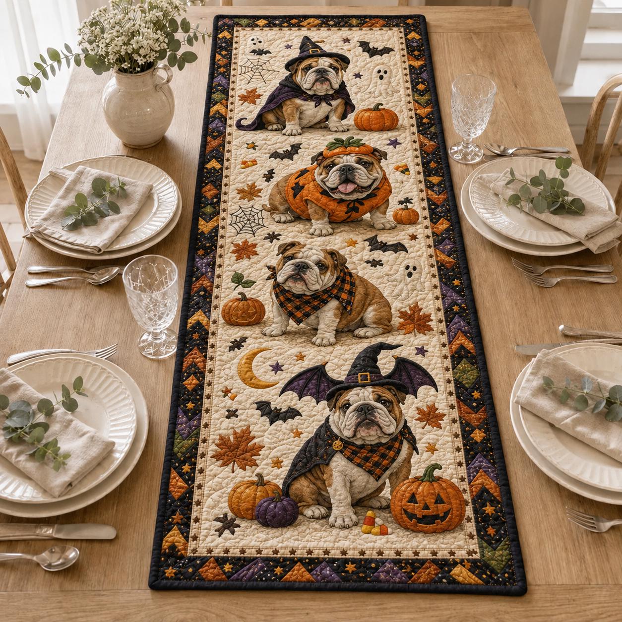 Chihuahua Halloween Quilted Table Runner with Spooky Dog Pumpkin Table Decor and Cute Fall Dining Runner for Kitchen Decor - photo 6