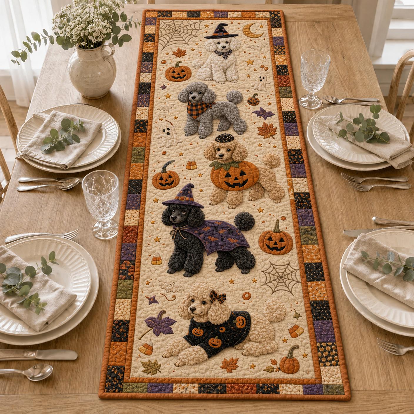 Chihuahua Halloween Quilted Table Runner with Spooky Dog Pumpkin Table Decor and Cute Fall Dining Runner for Kitchen Decor - photo 8