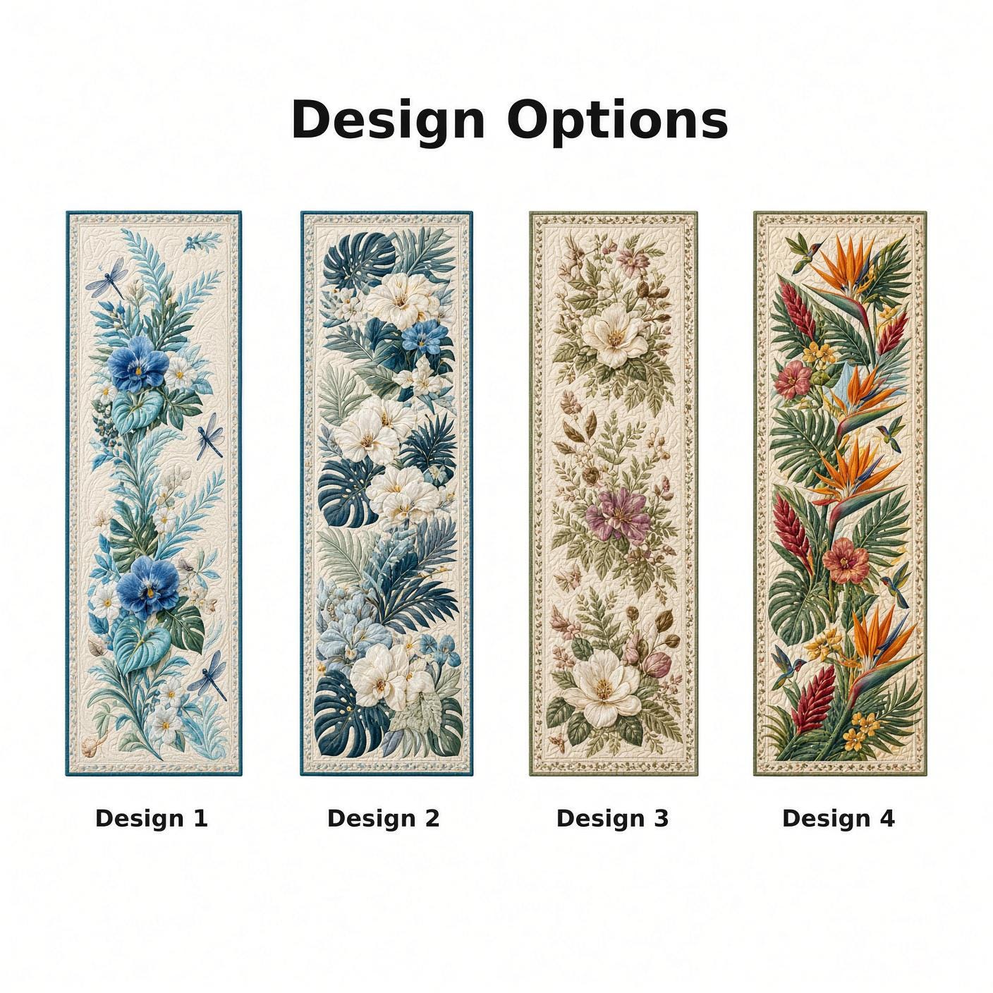 Tropical Hummingbird Table Runner with Quilt Style Botanical Decor and Bird of Paradise Floral for Summer Dining - photo 4